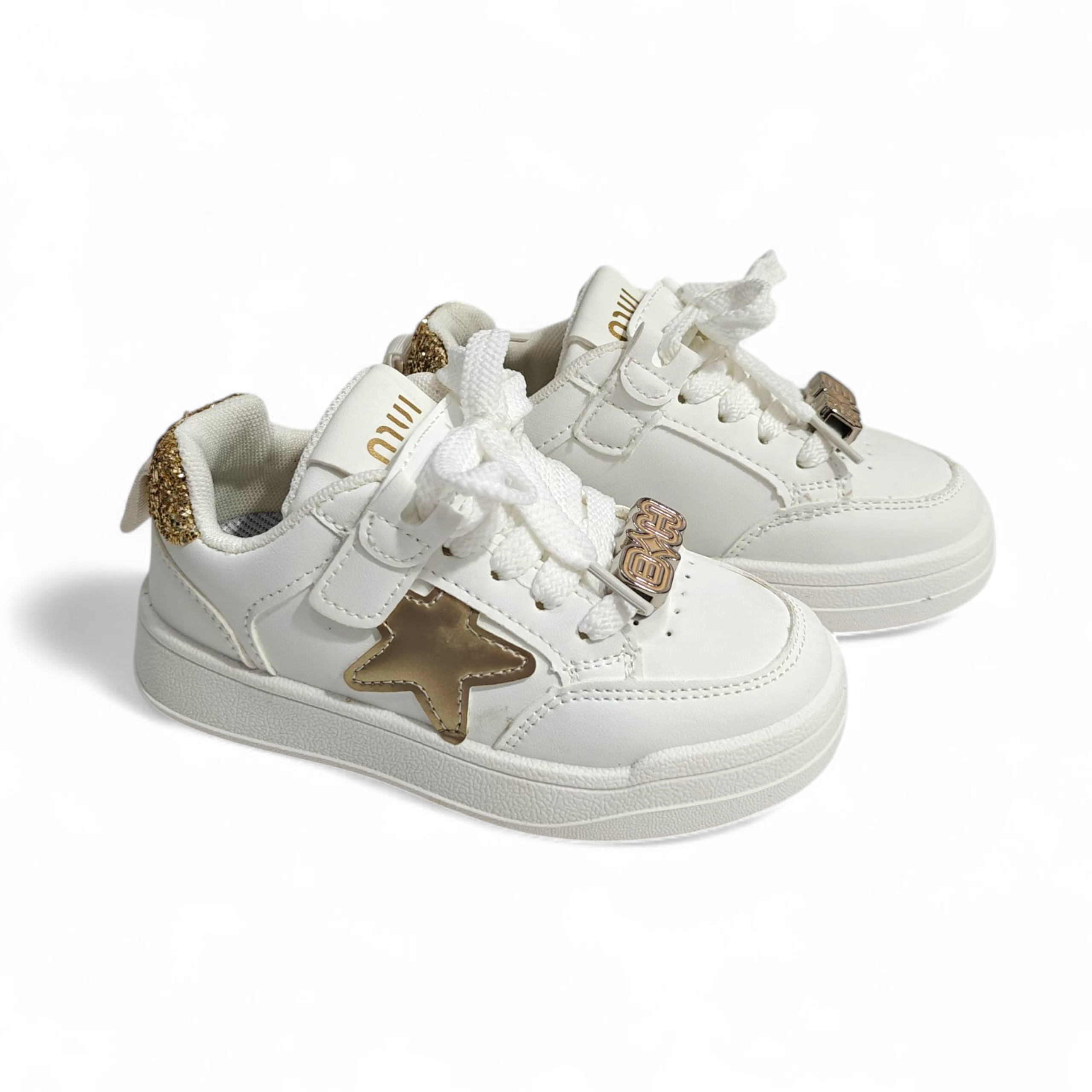 STAR PATCH VELCRO SNEAKERS - WHITE & GOLD