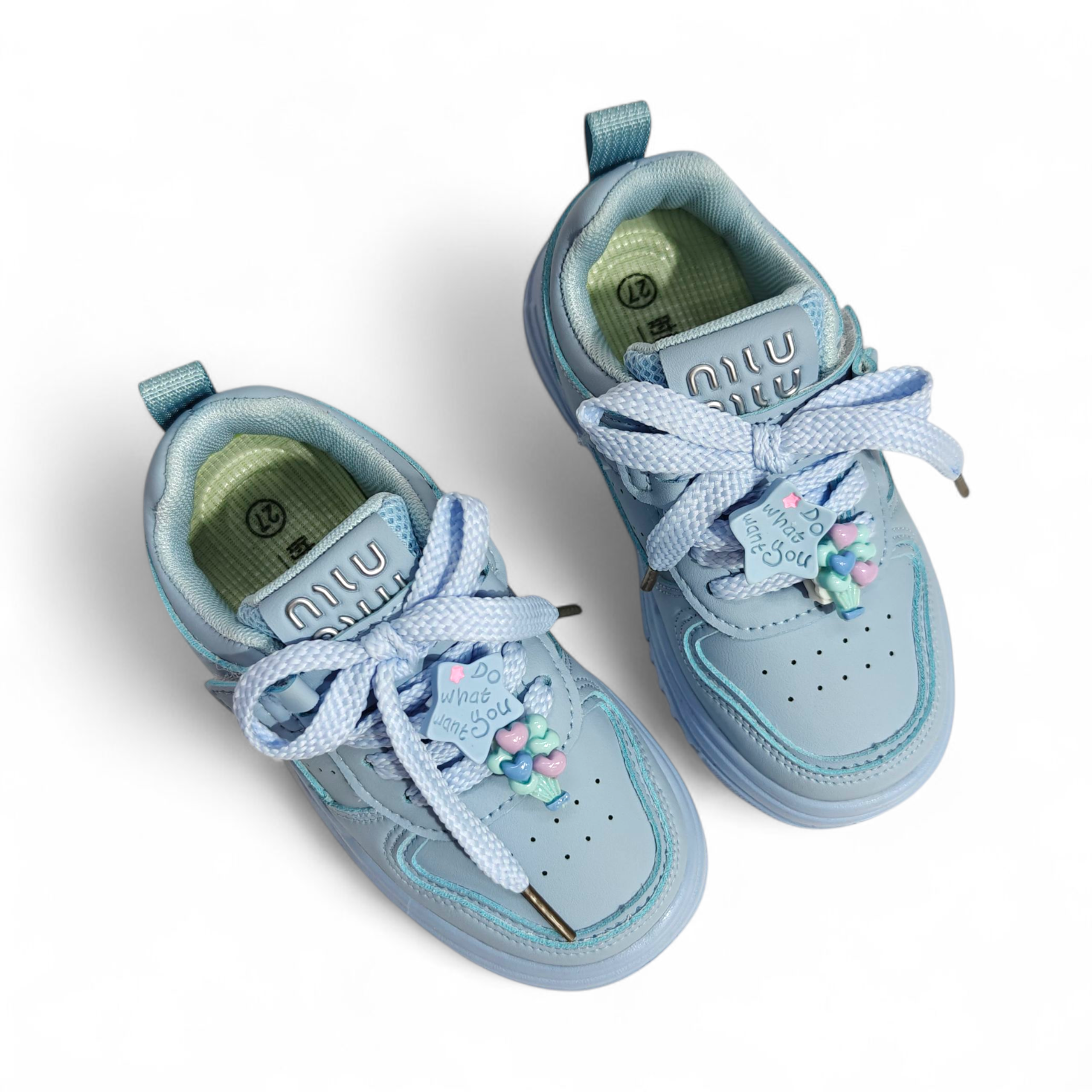 CHARM APPLIQUE VELCRO SNEAKERS - LIGHT BLUE