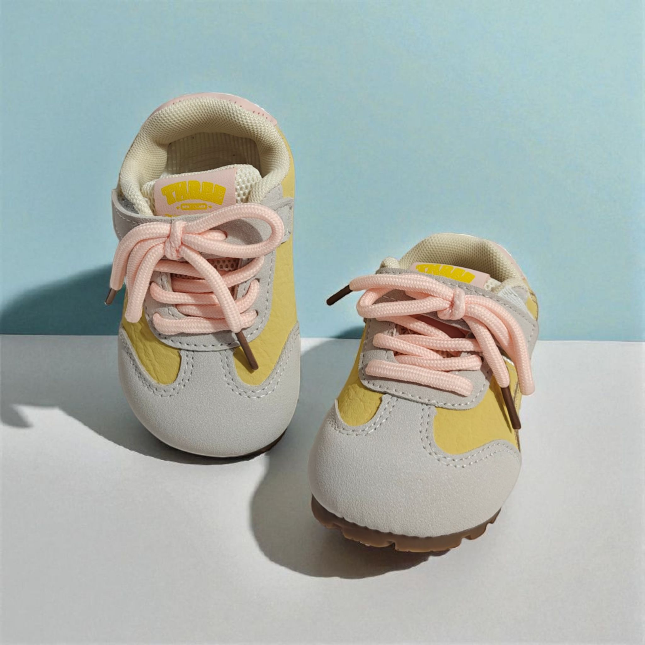 DUAL COLOR VELCRO SHOES - YELLOW & PINK