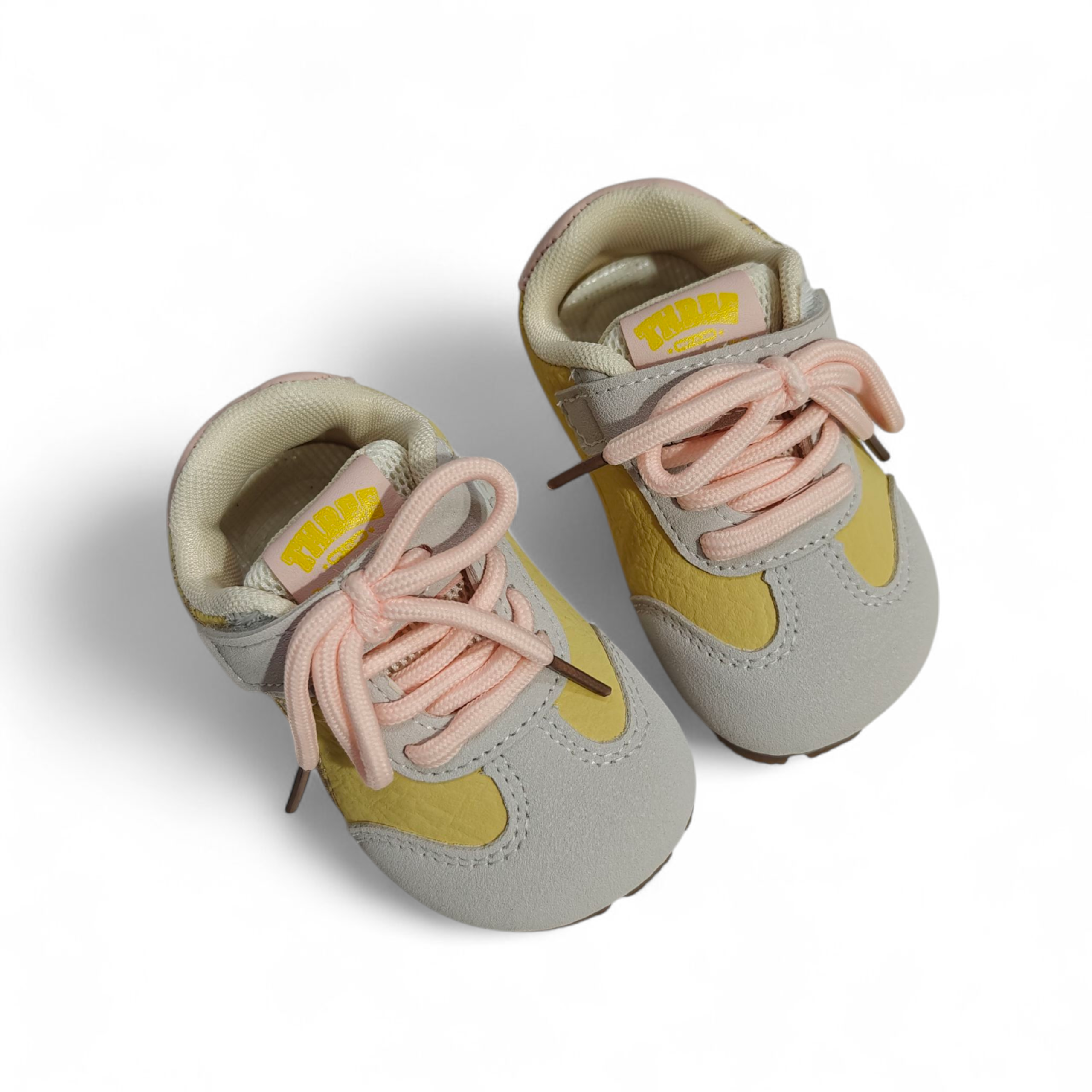 DUAL COLOR VELCRO SHOES - YELLOW & PINK