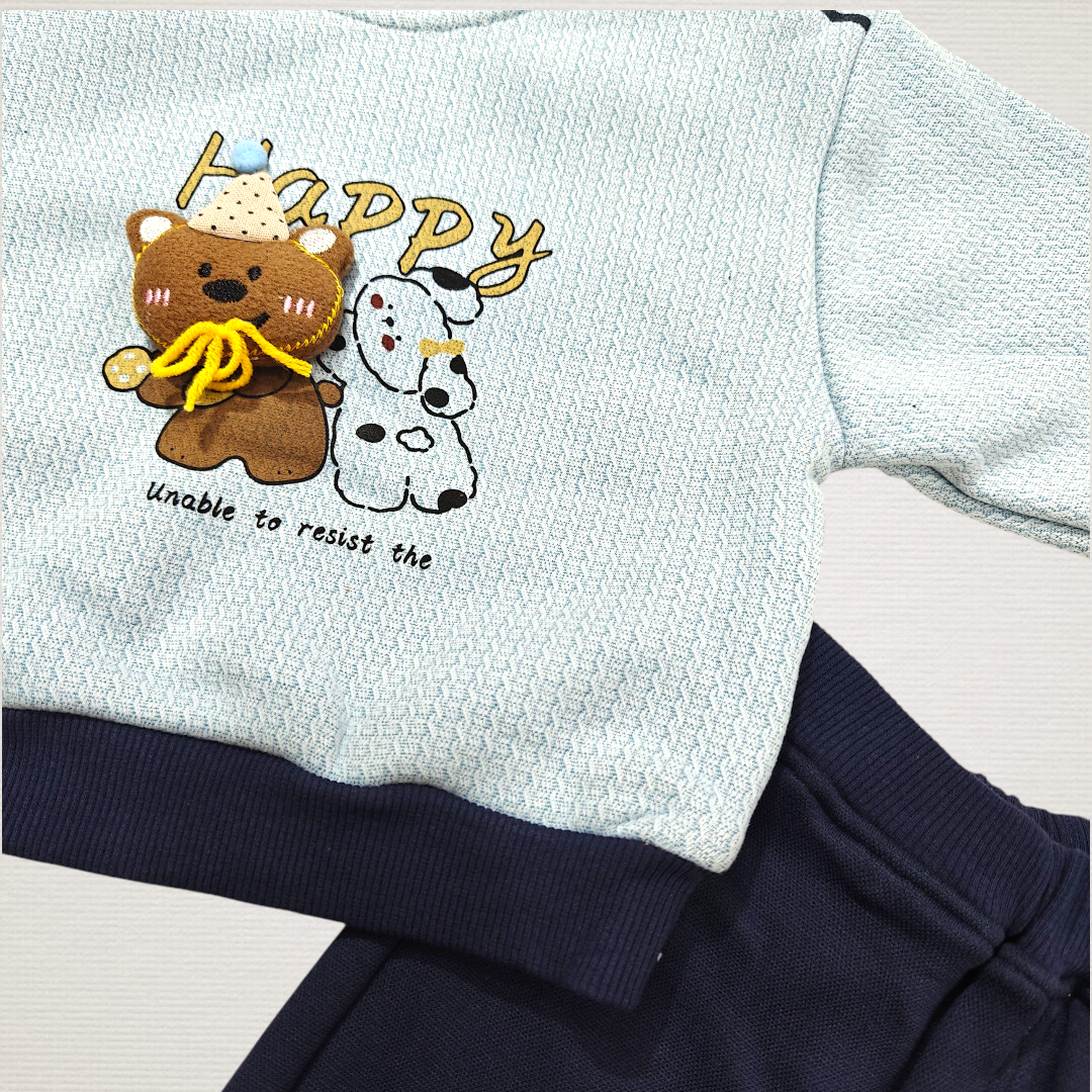 HAPPY BEAR WINTER CO-ORDS SET - BLUE