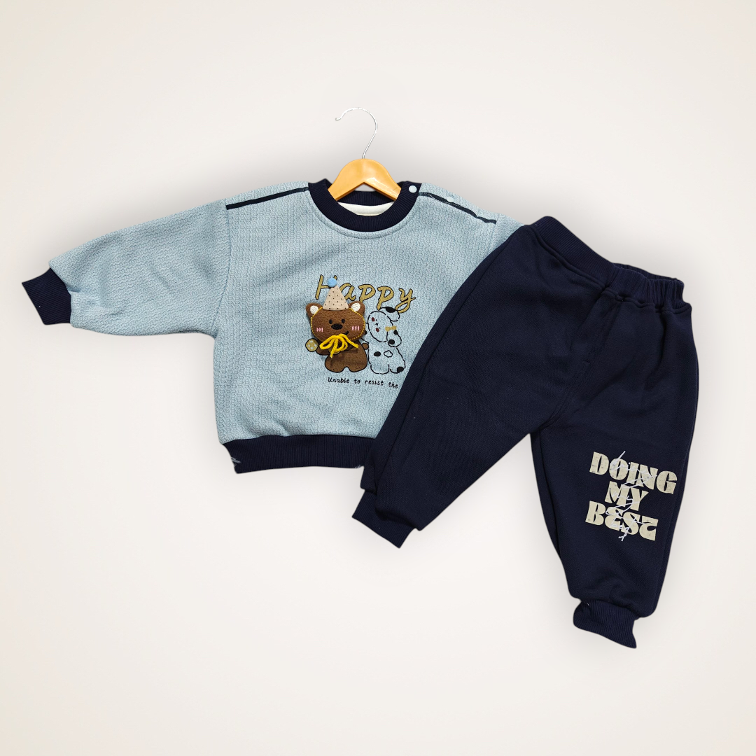 HAPPY BEAR WINTER CO-ORDS SET - BLUE