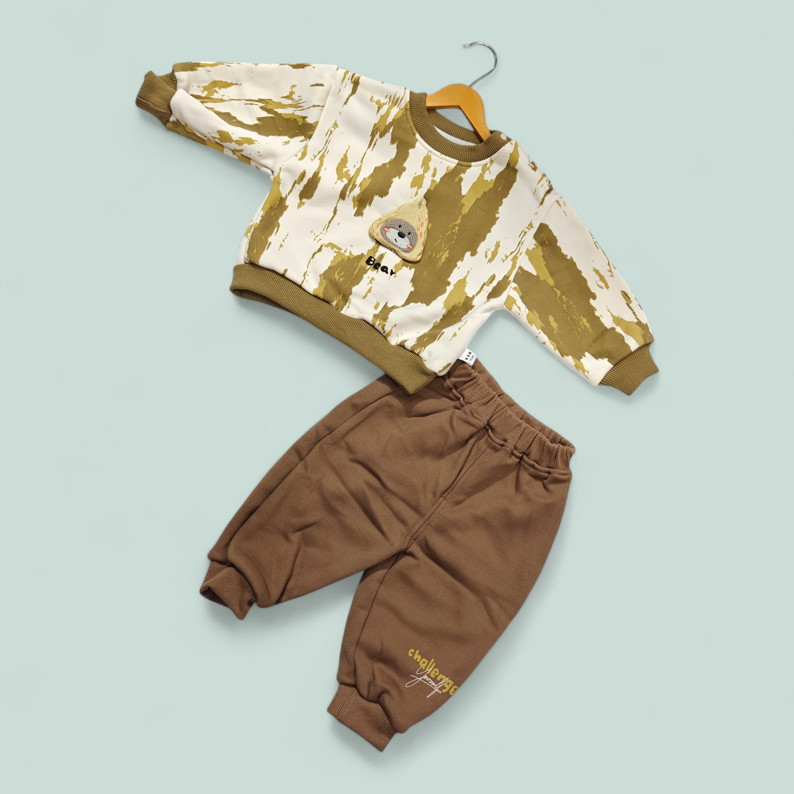 ABSTRACT PRINT WINTER CO-ORDS SET - KHAKI