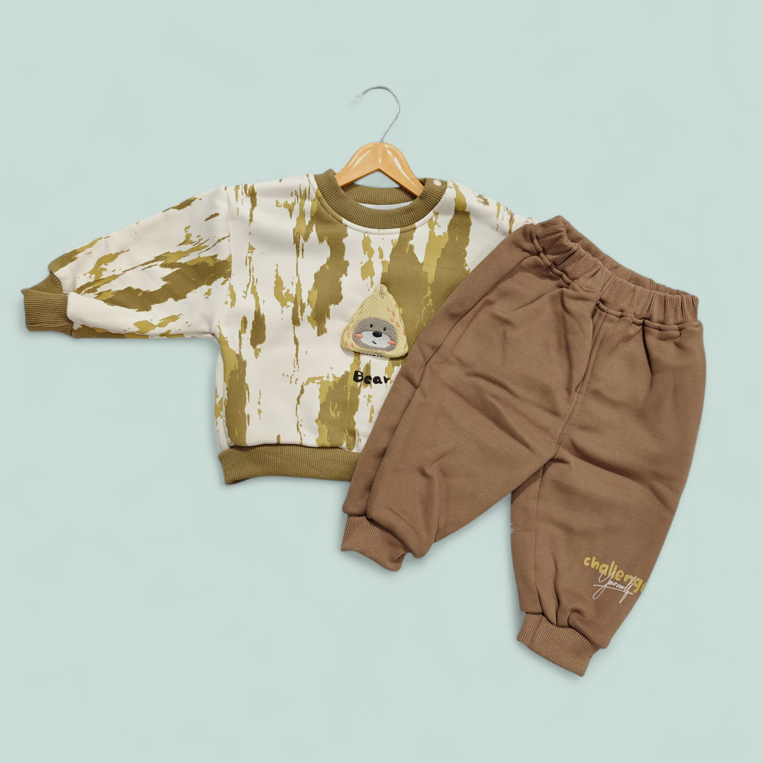 ABSTRACT PRINT WINTER CO-ORDS SET - KHAKI