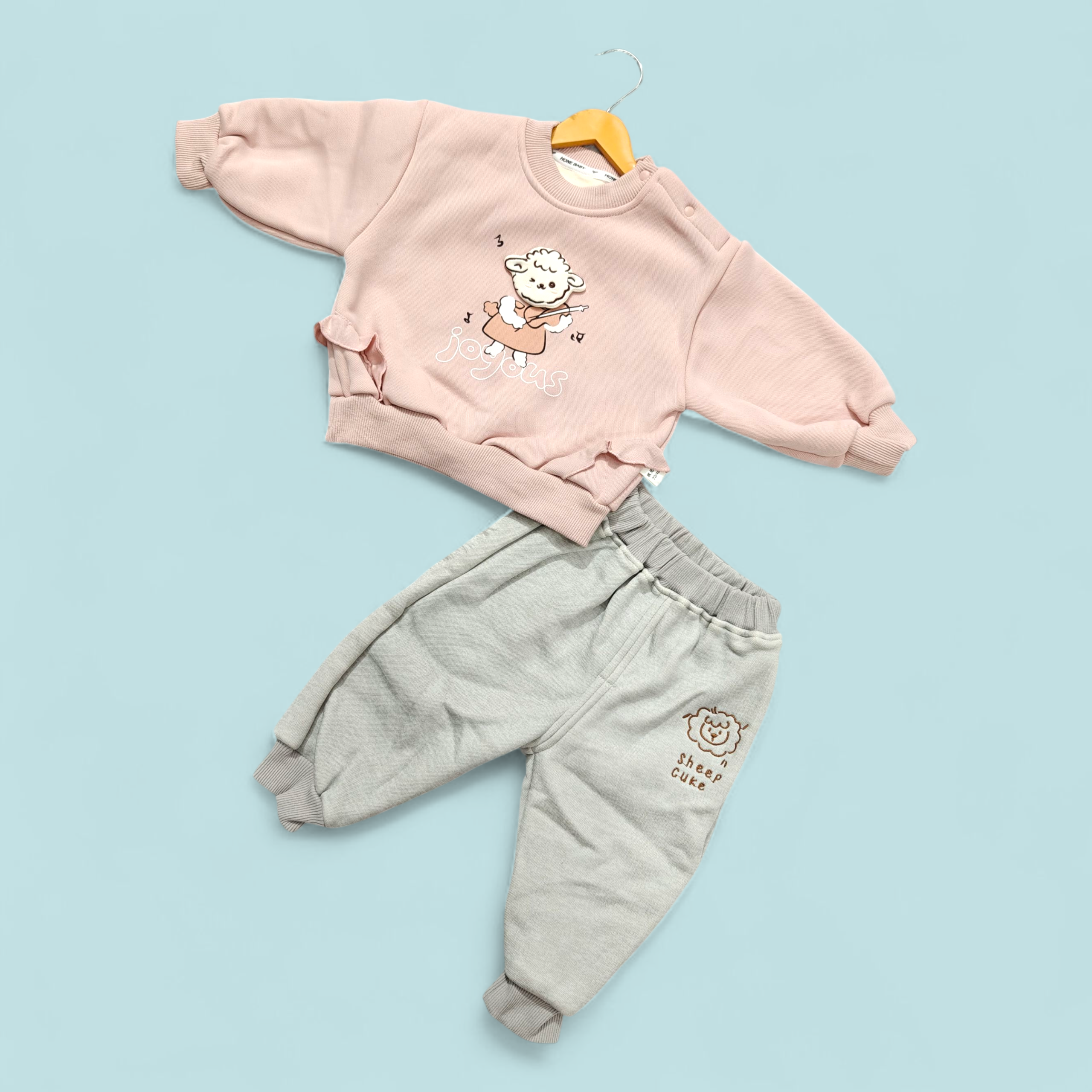 SHEEP PRINT WINTER CO-ORDS SET - PINK & GREY