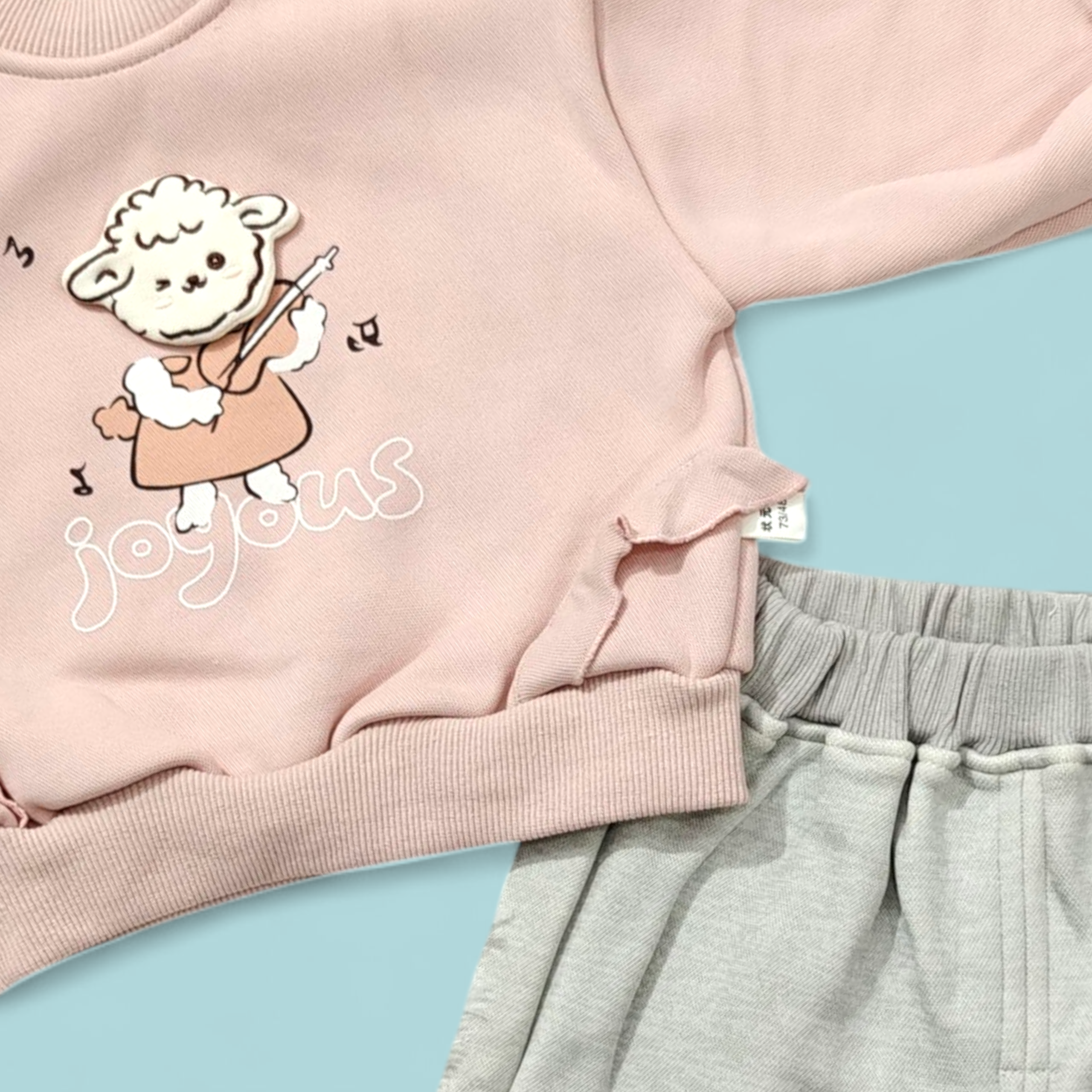 SHEEP PRINT WINTER CO-ORDS SET - PINK & GREY