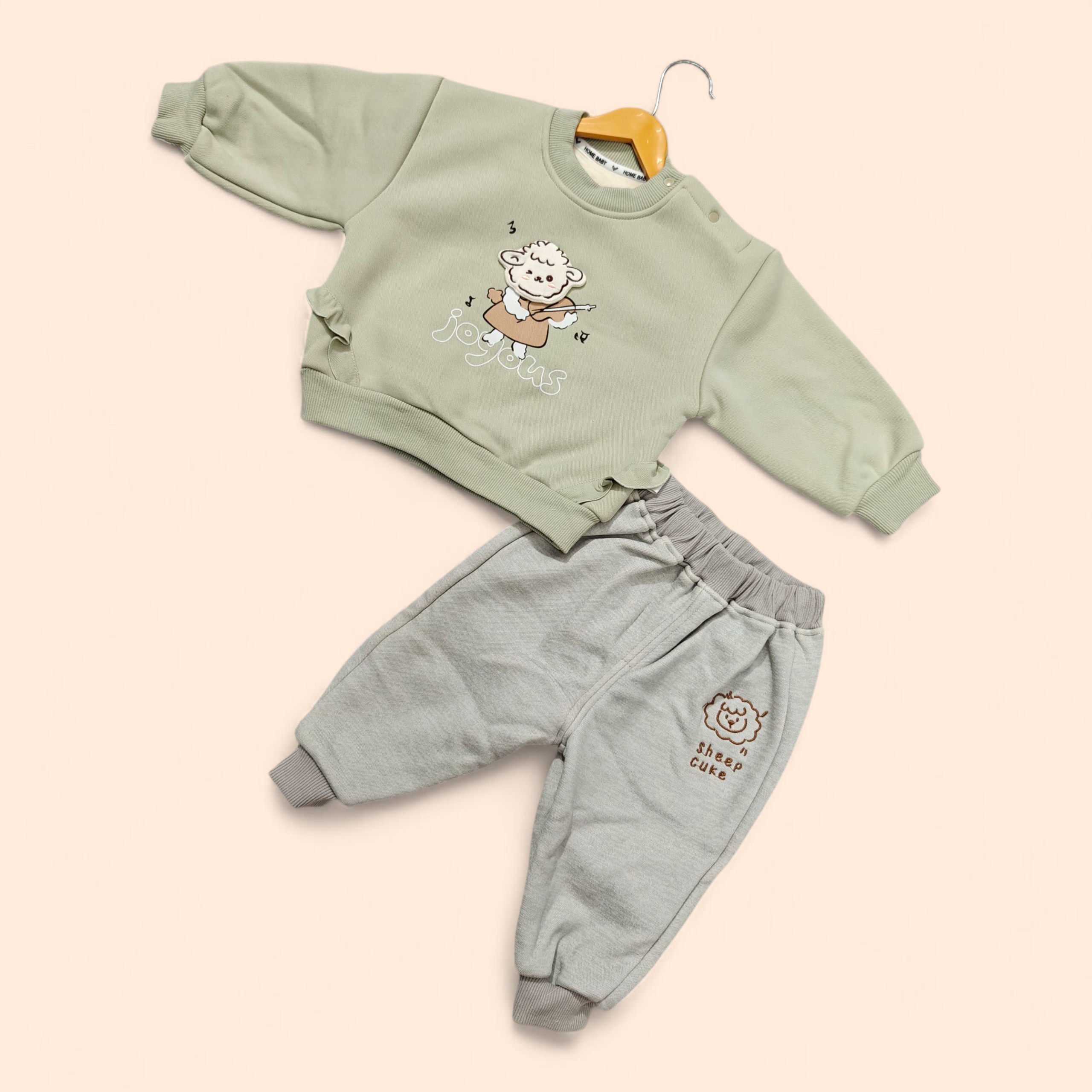 SHEEP PRINT WINTER CO-ORDS SET - GREEN & GREY