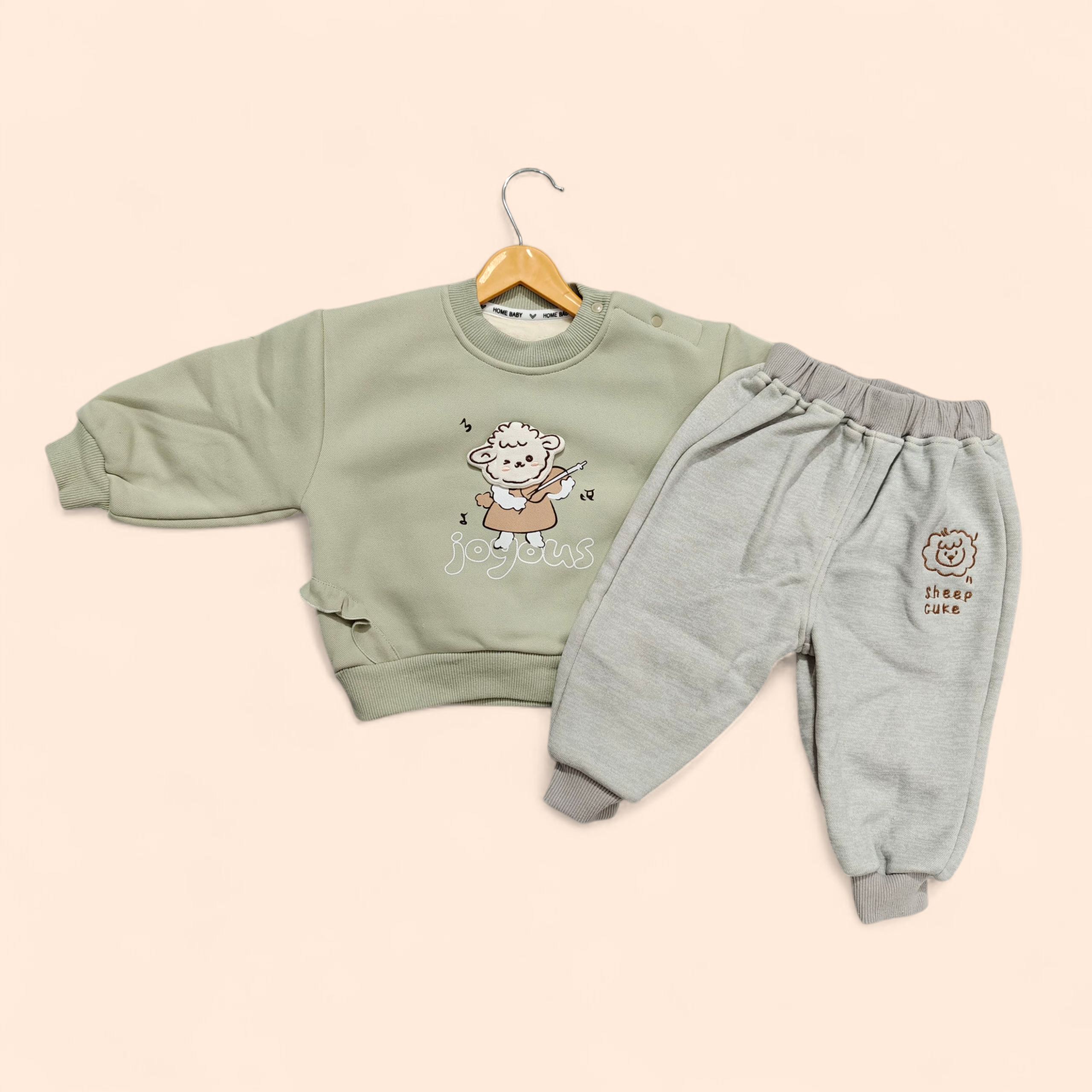 SHEEP PRINT WINTER CO-ORDS SET - GREEN & GREY