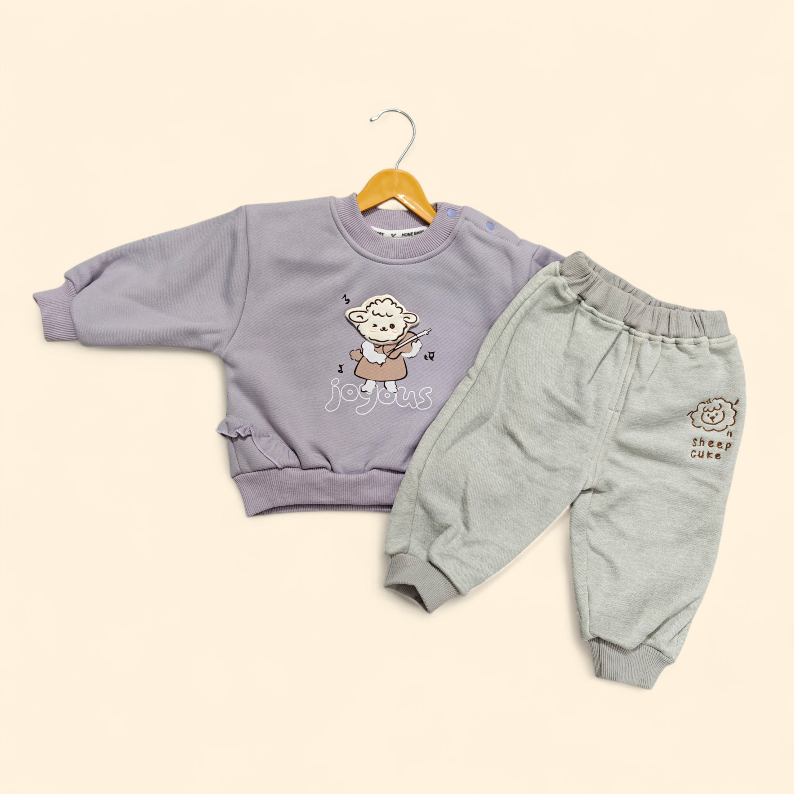 SHEEP PRINT WINTER CO-ORDS SET - PURPLE & GREY