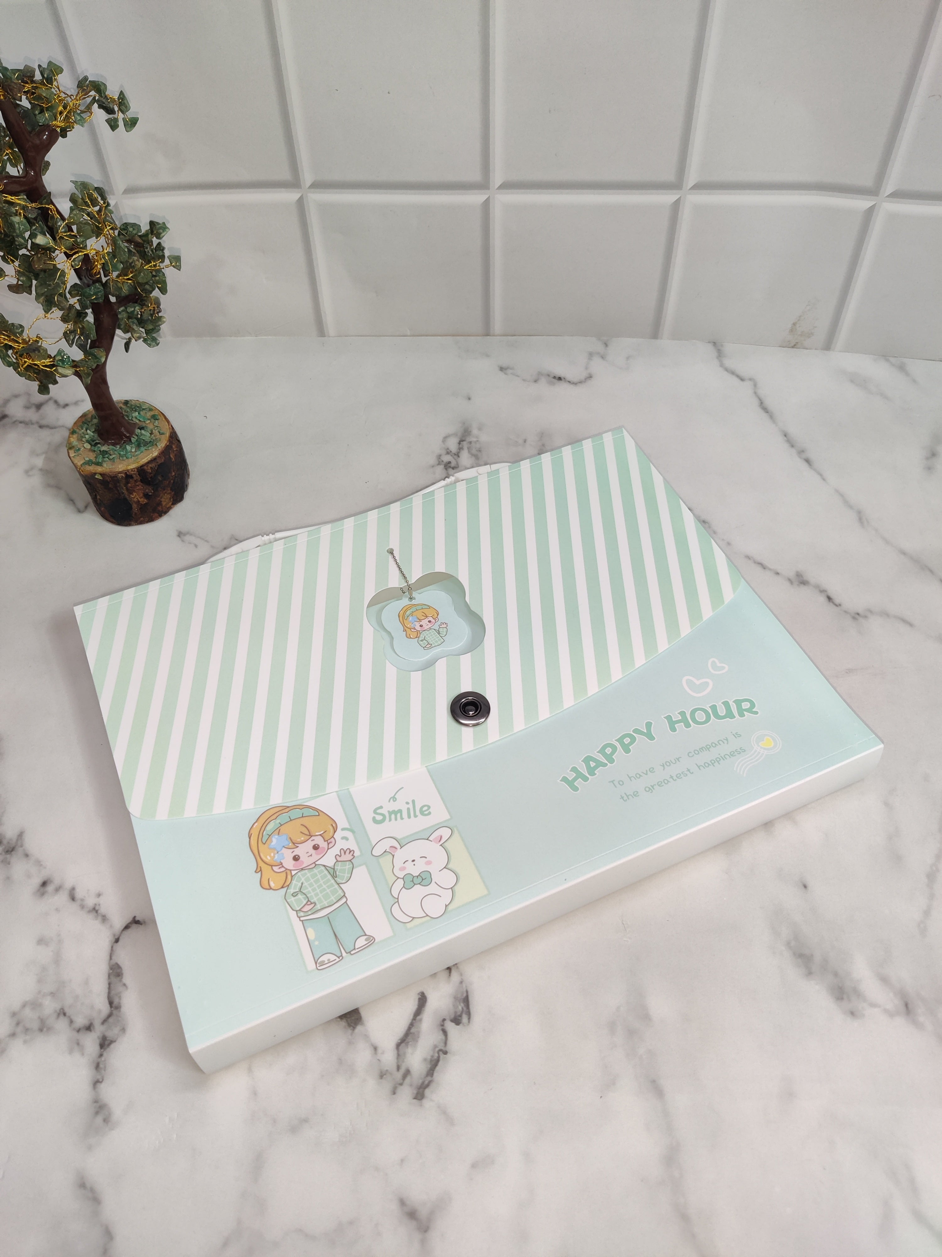 STRIPES WITH BABY DOLL PRINT FOLDER - GREEN