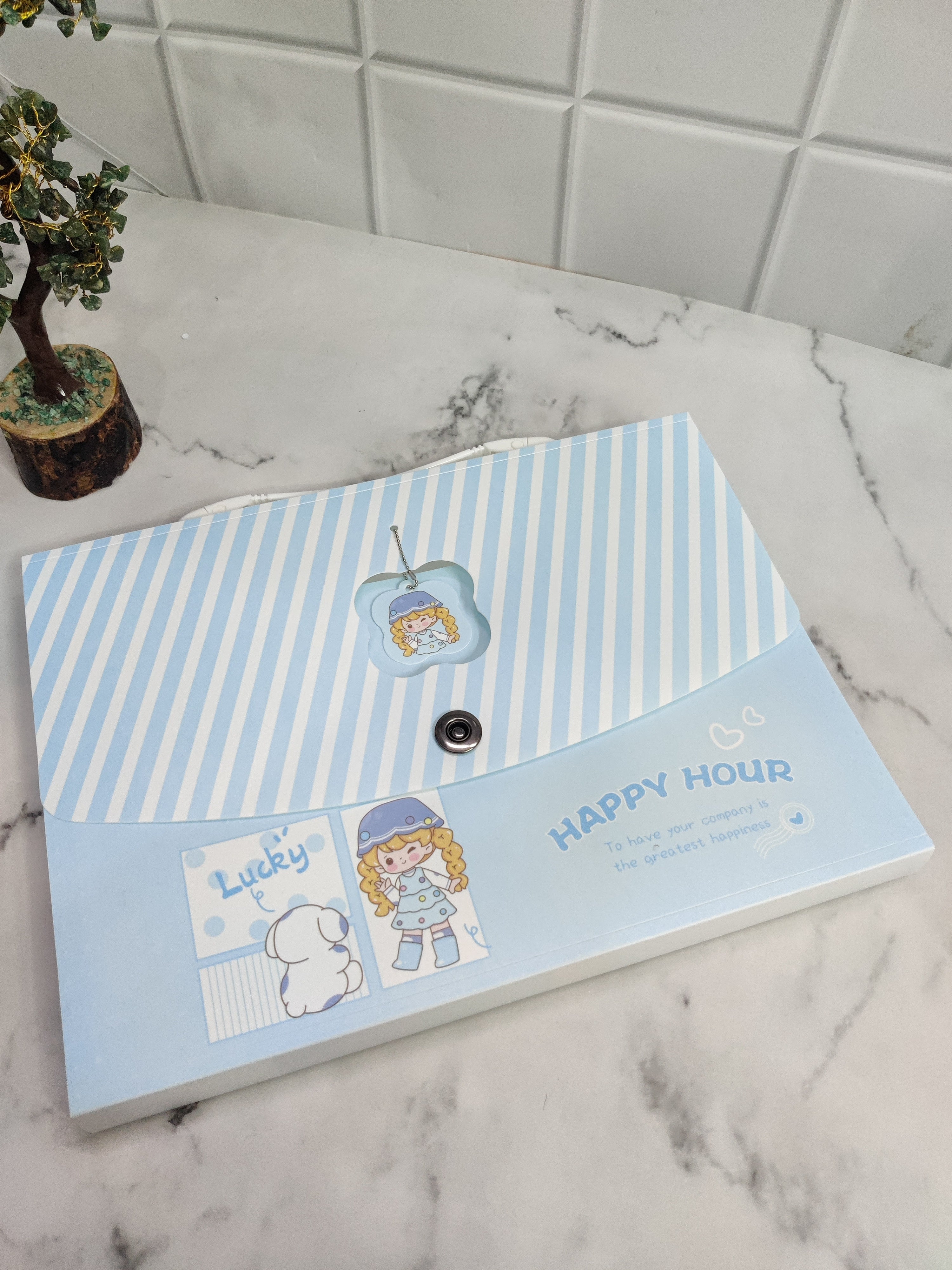 STRIPES WITH BABY DOLL PRINT FOLDER - BLUE