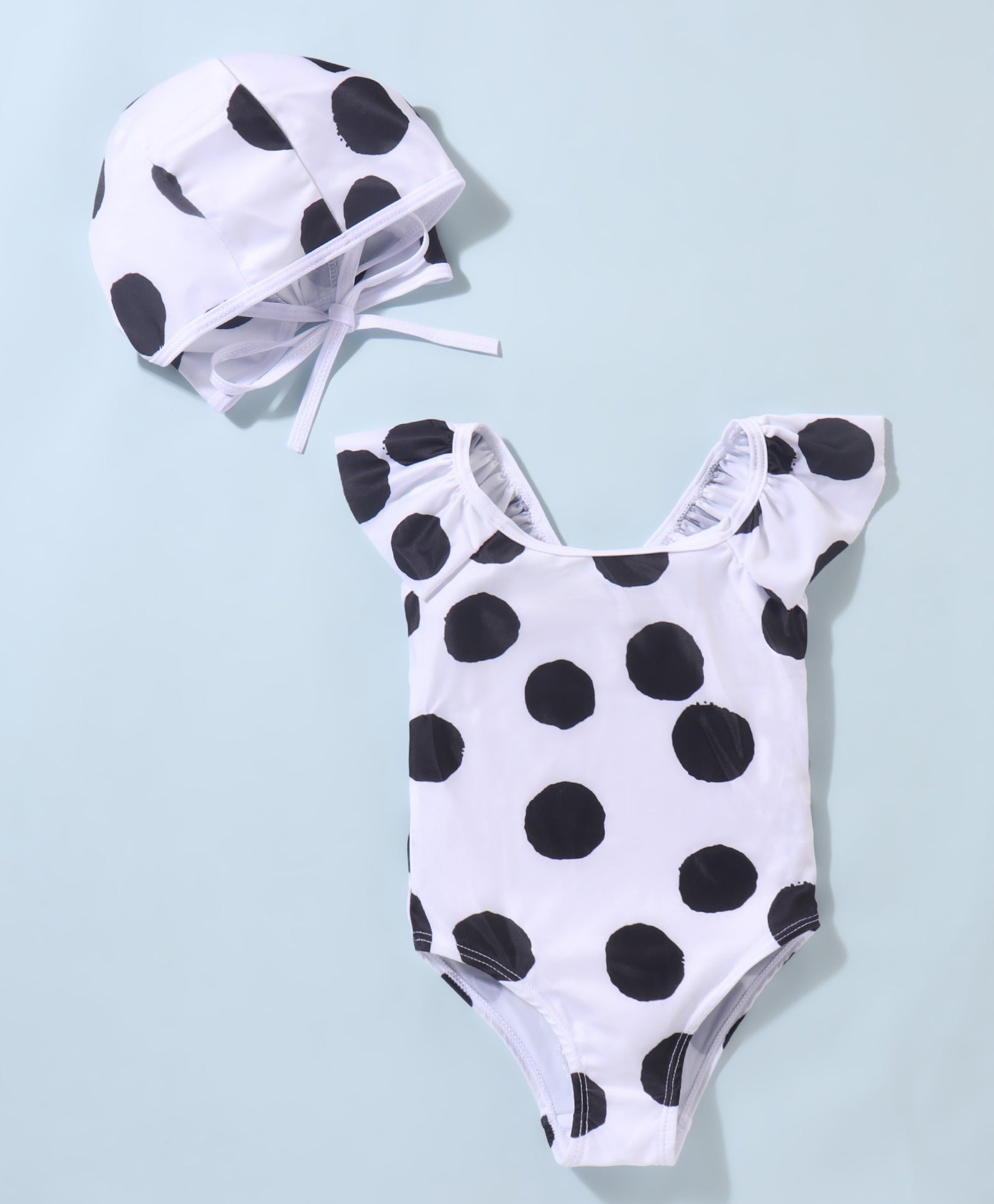 POLKA V CUT SWIM SUIT 1PC - BLACK & WHITE