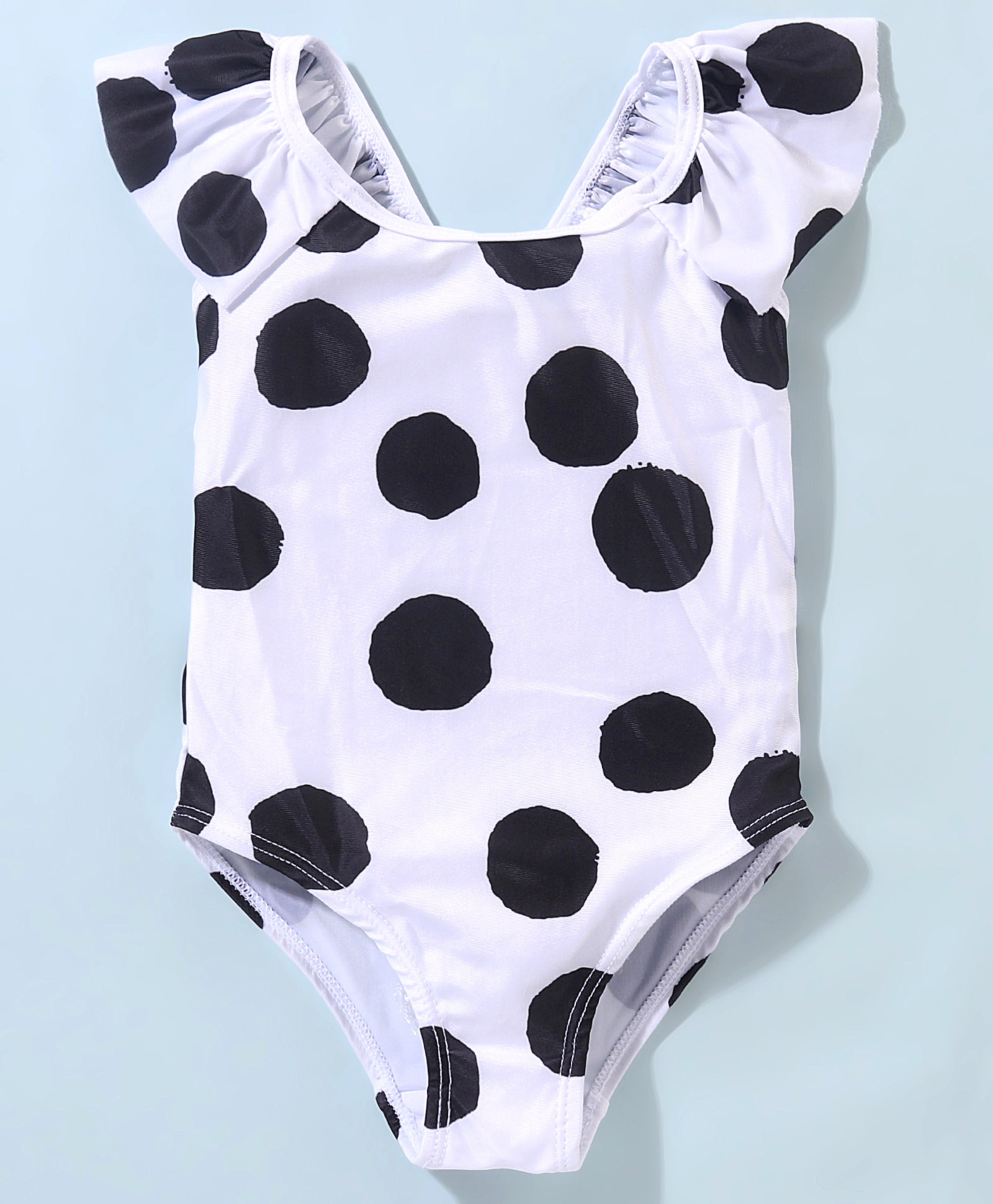 POLKA V CUT SWIM SUIT 1PC - BLACK & WHITE