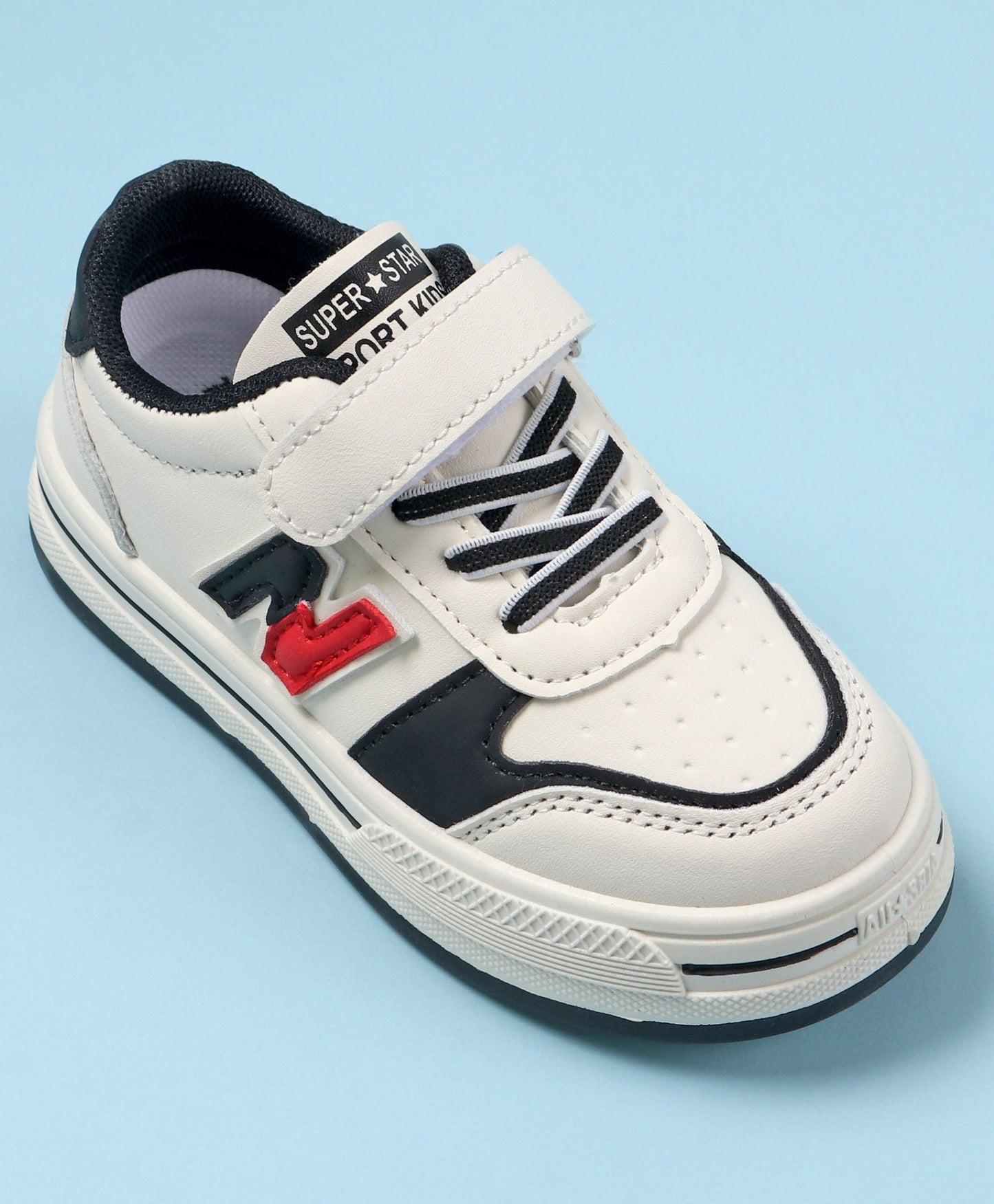 N PATCH VELCRO CLOSURE SNEAKERS - WHITE & BLACK