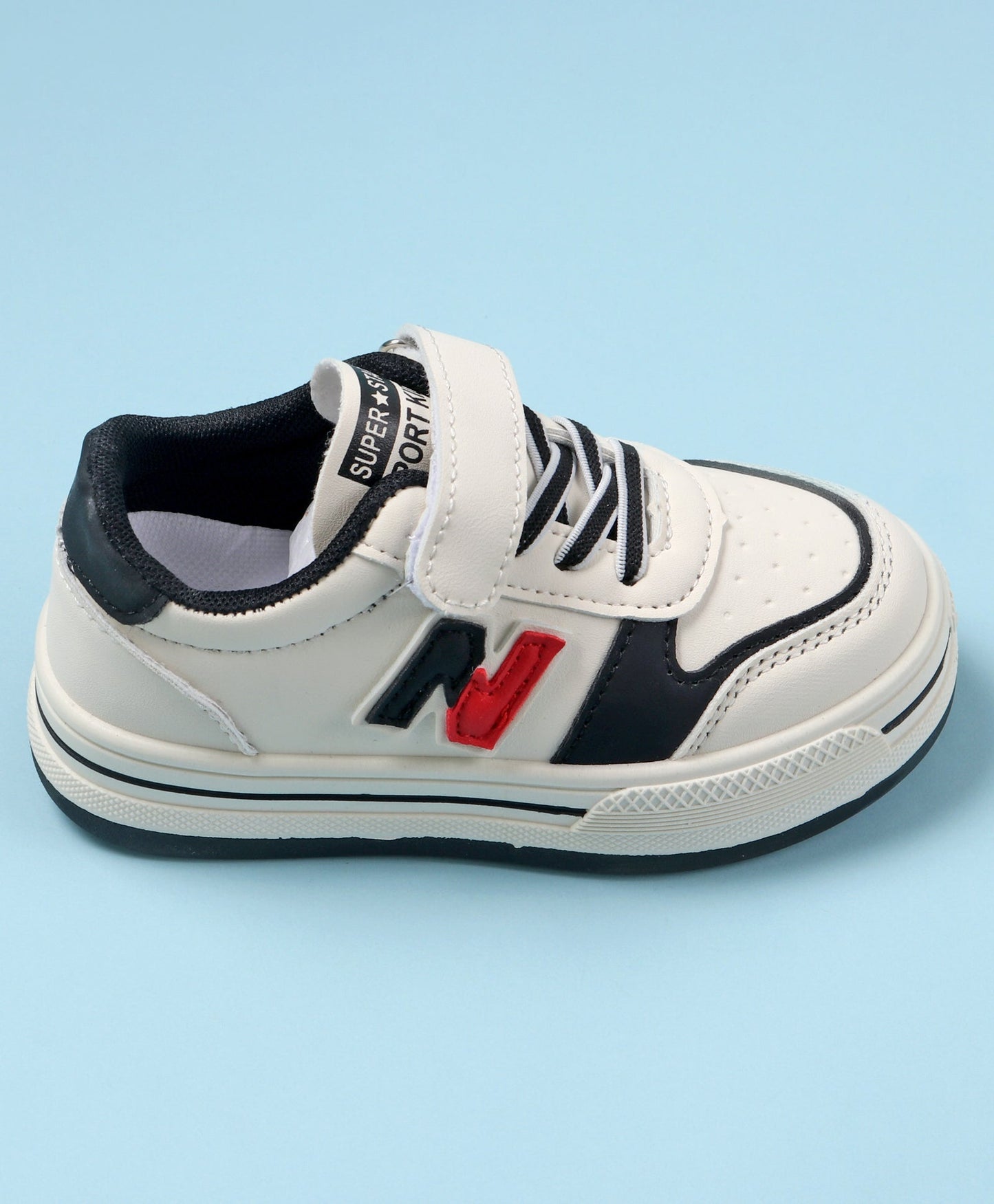 N PATCH VELCRO CLOSURE SNEAKERS - WHITE & BLACK