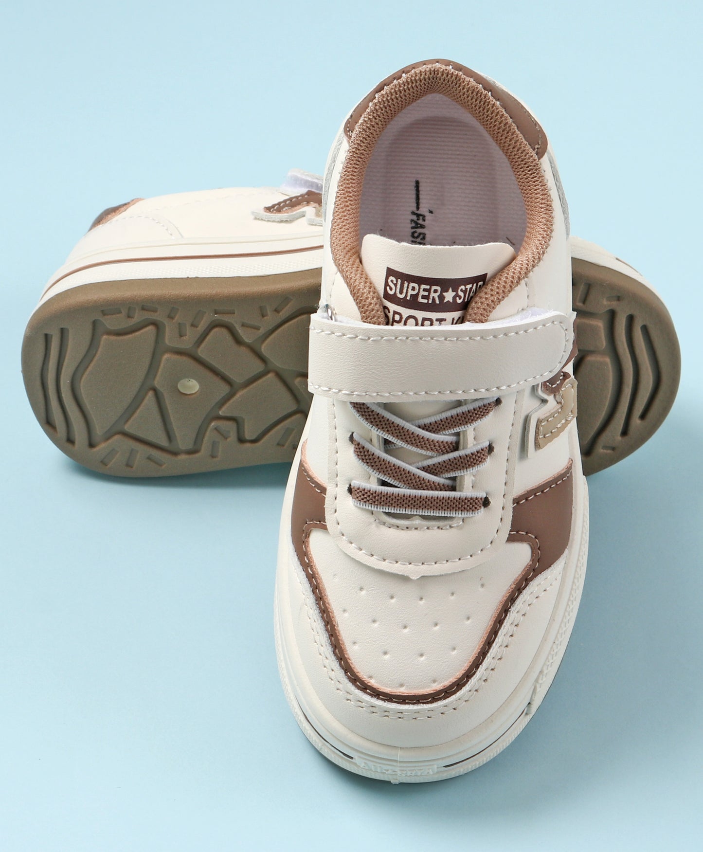 N PATCH VELCRO CLOSURE SNEAKERS - WHITE & BROWN