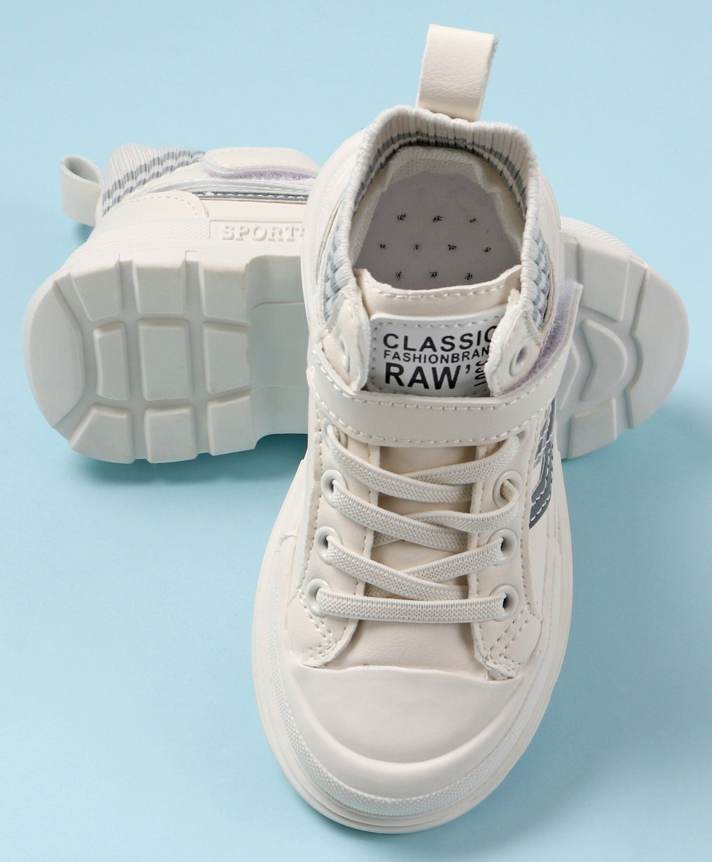 SIDE PATCH LACE DESIGN HIGH TOP SNEAKERS - WHITE