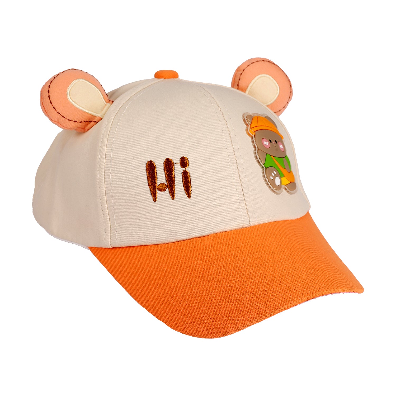 BEAR PATCH & TEXT EMBROIREDED CAP - ORANGE