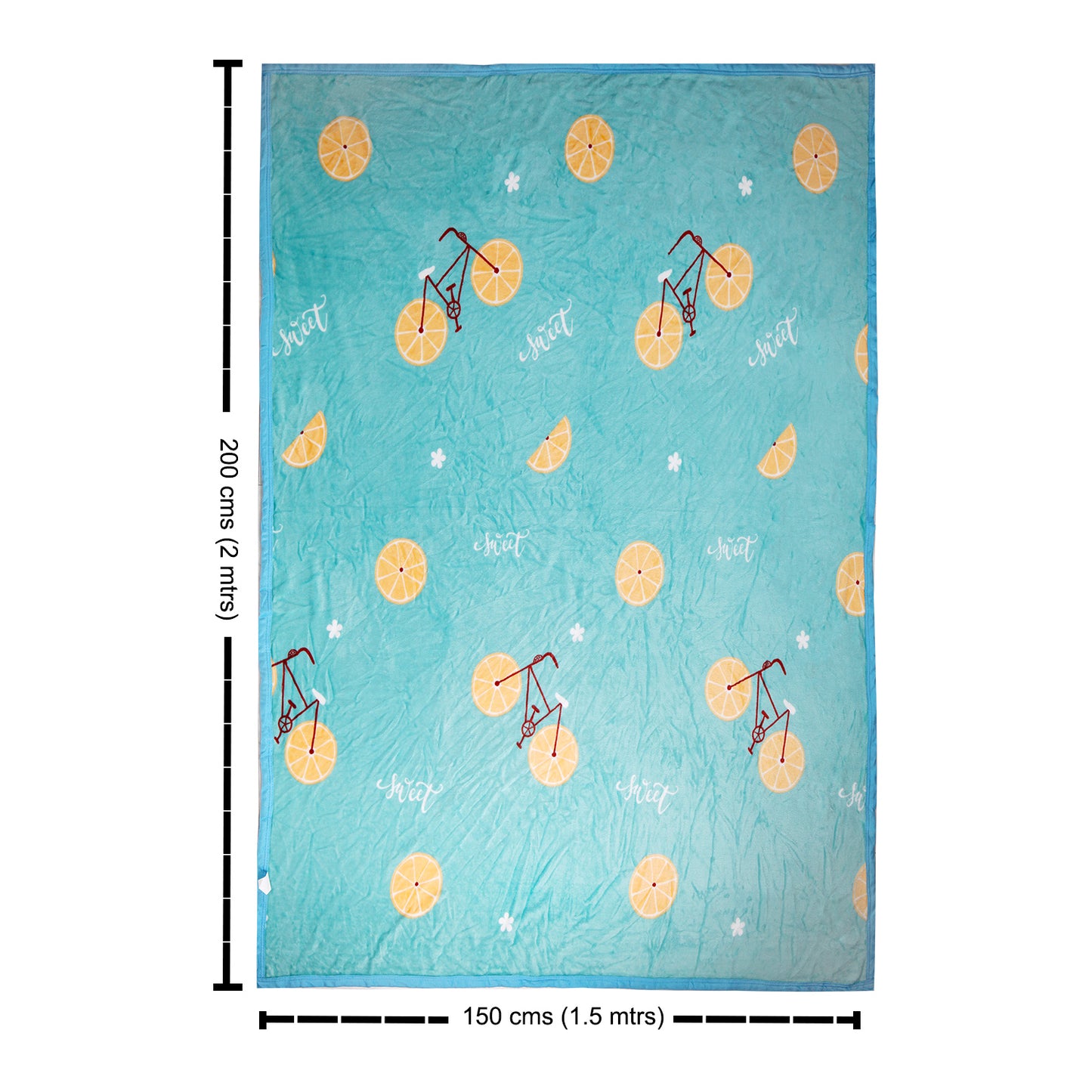 LEMON CYCLE PRINTED SINGLE BED BLANKET - SEA GREEN