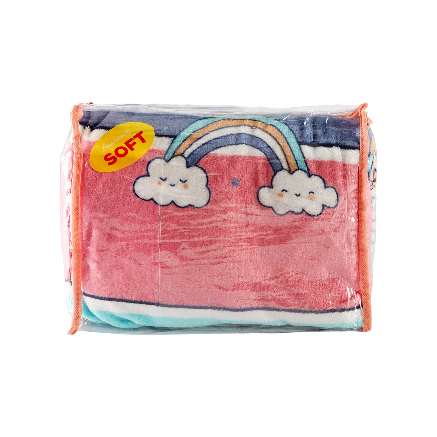 RAINBOW & CLOUD PRINTED SINGLE BED BLANKET - PINK