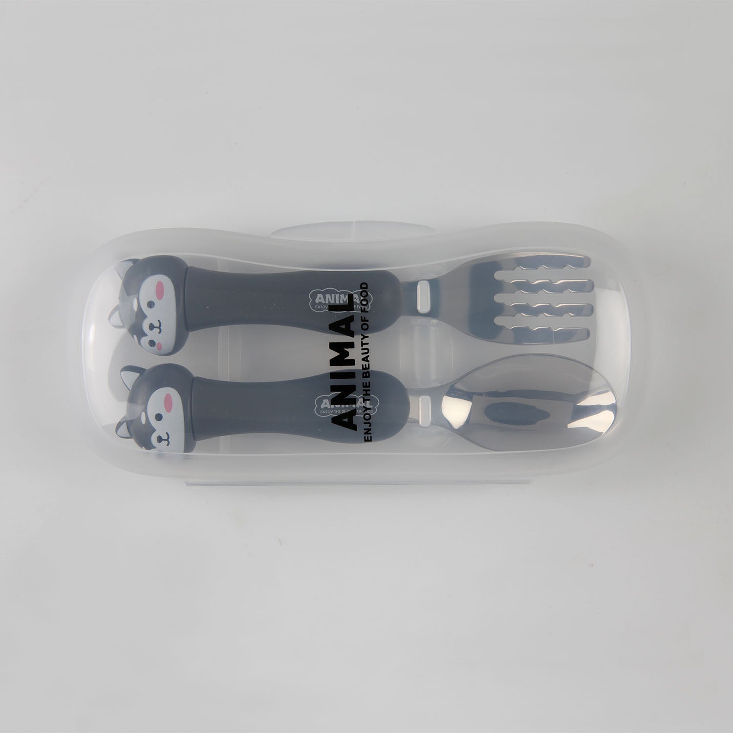 WOLF SHAPE FORK & SPOON - DARK GREY