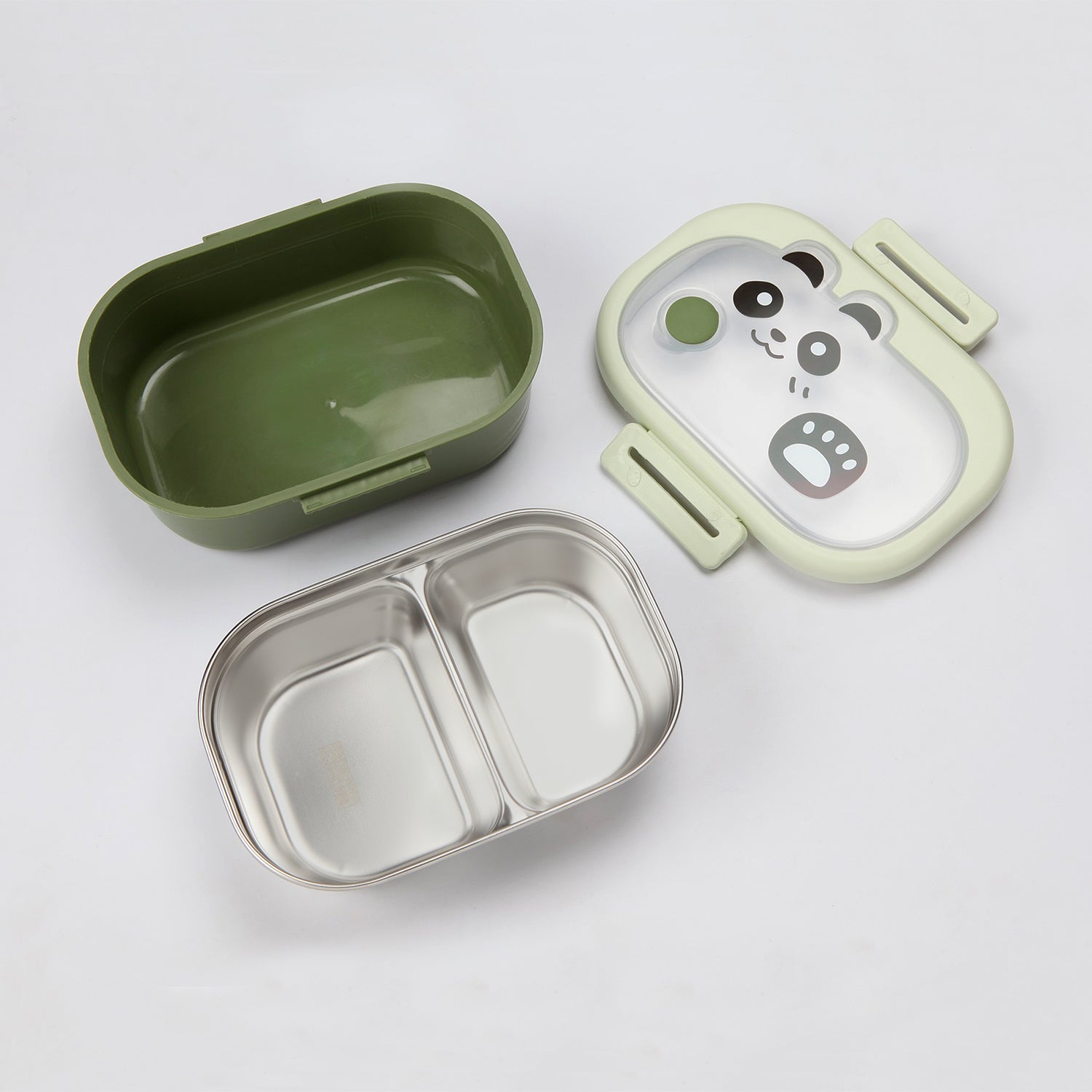 BUNNY DESIGN DOUBLE COMPARTMENT LUNCH BOX - GREEN