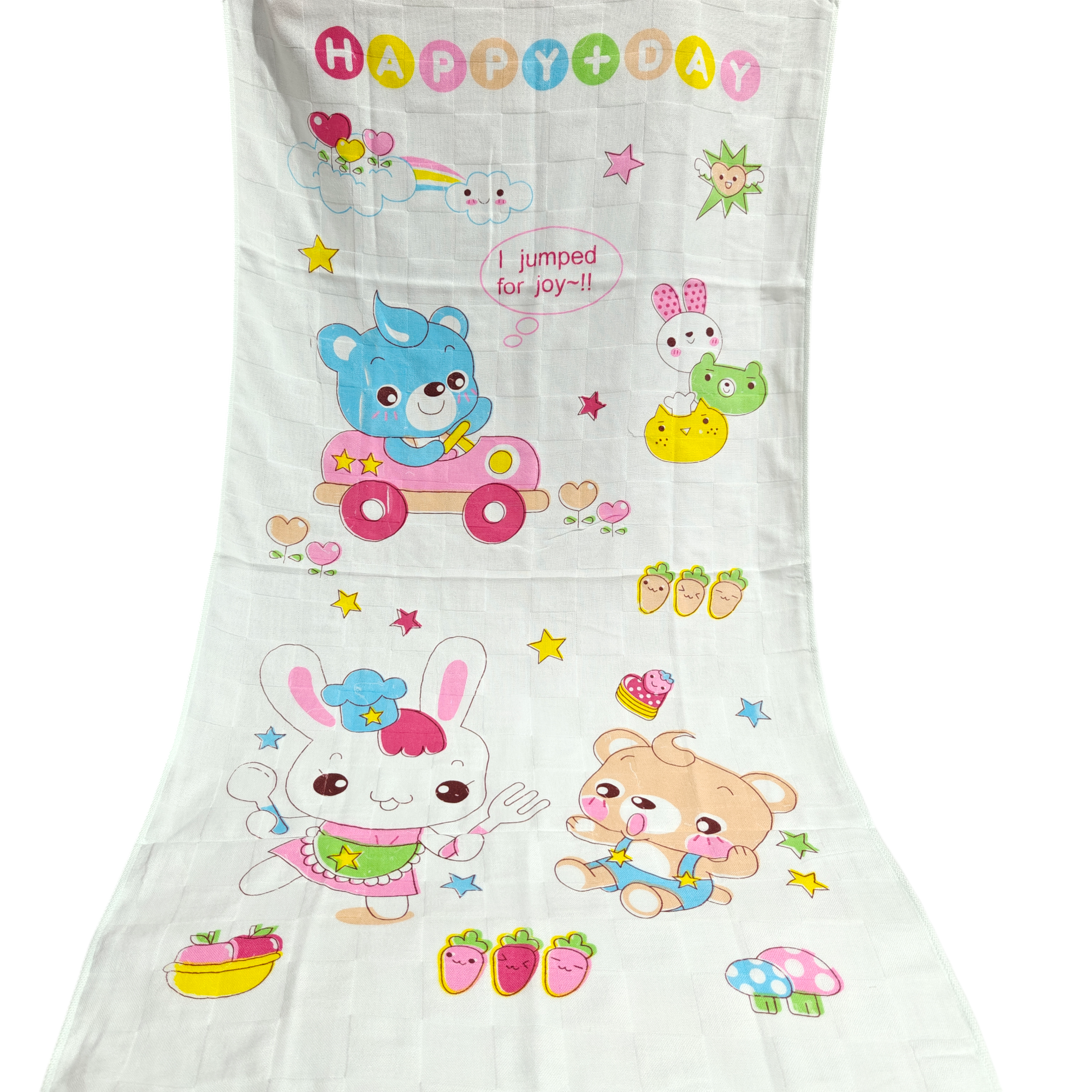 HAPPY DAY PRINT MUSLIN TOWEL MEDIUM - WHITE