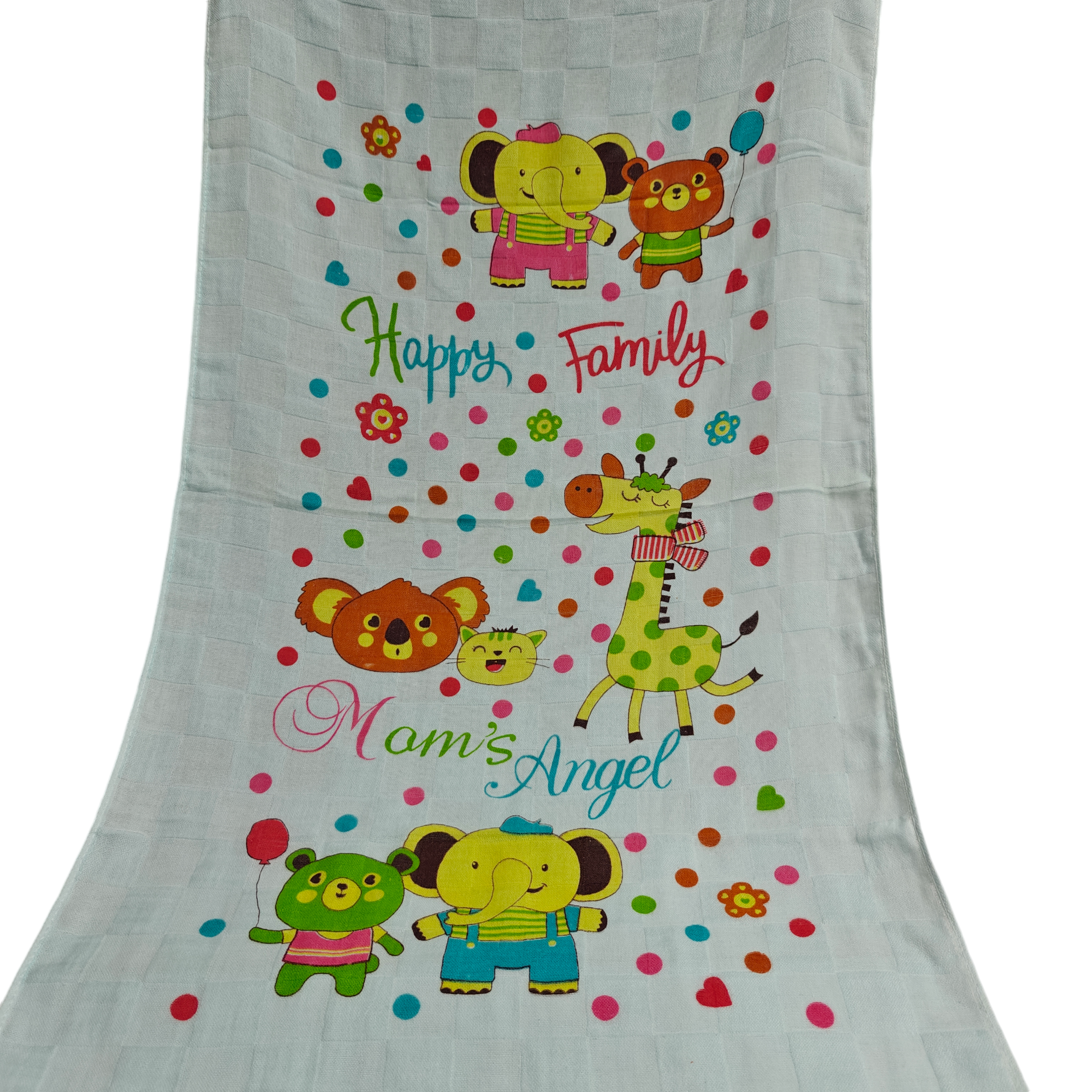HAPPY FAMILY PRINT MUSLIN TOWEL MEDIUM - LIGHT BLUE