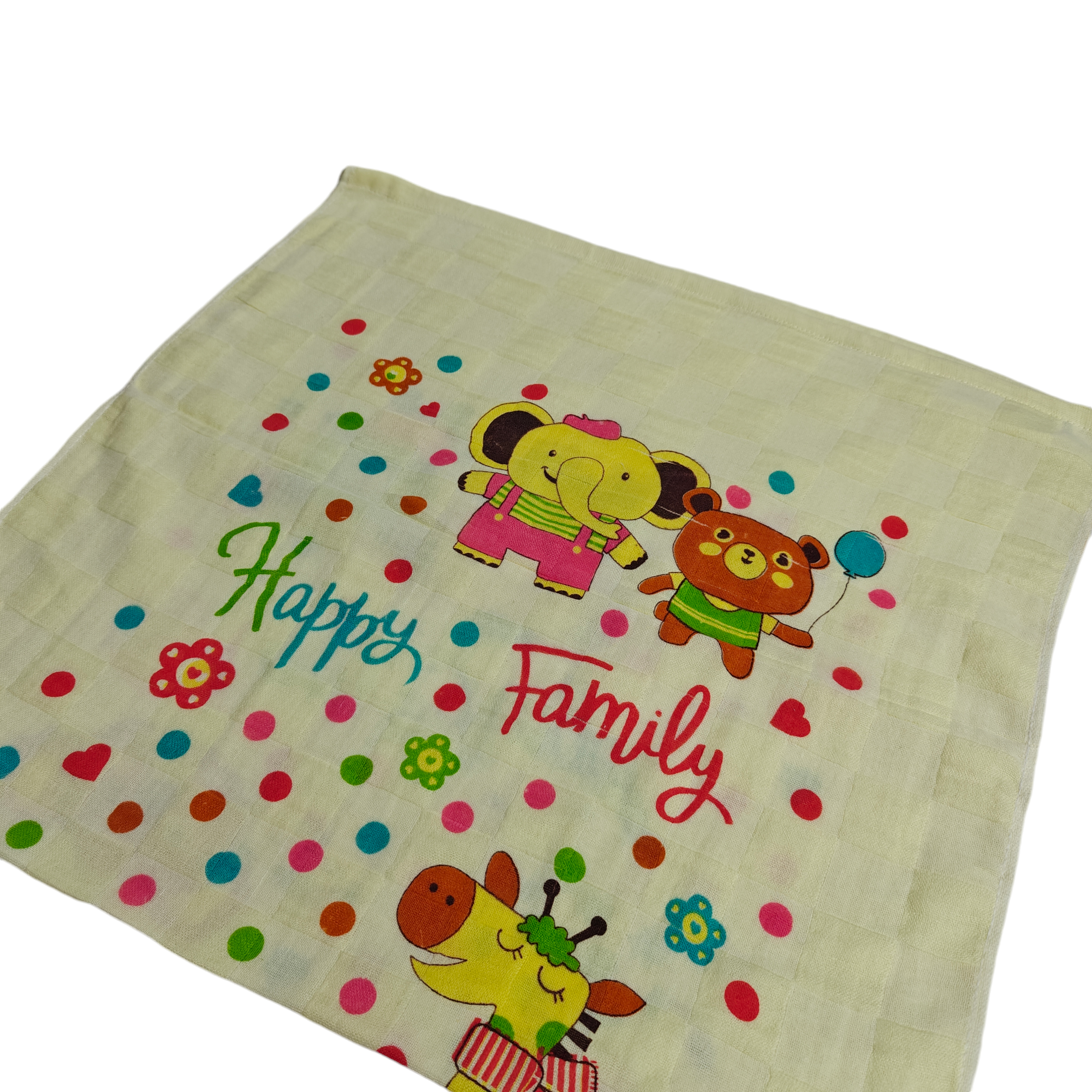 HAPPY FAMILY PRINT MUSLIN TOWEL MEDIUM - YELLOW