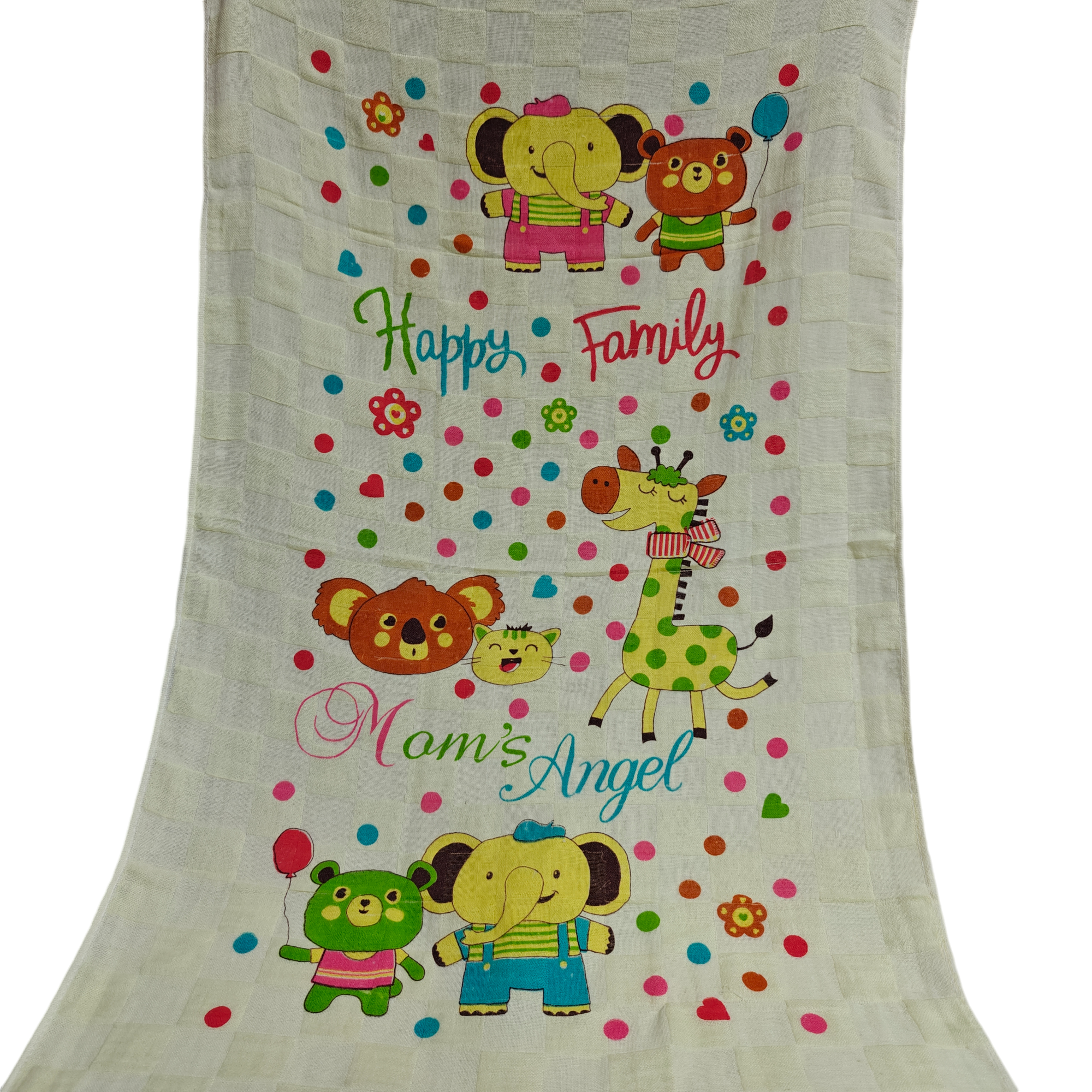 HAPPY FAMILY PRINT MUSLIN TOWEL MEDIUM - YELLOW