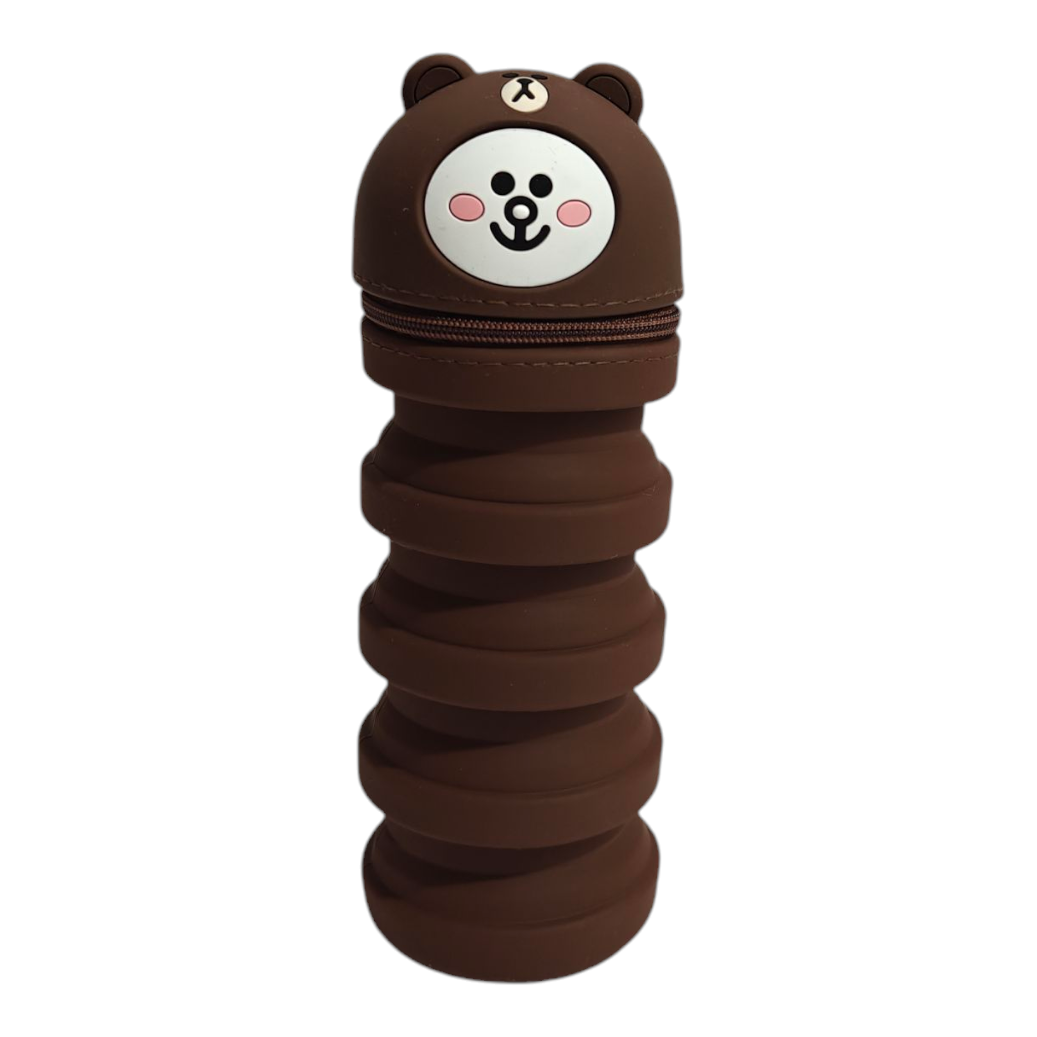BEAR FACE EXPANDABLE SILICONE PENCIL POUCH - BROWN