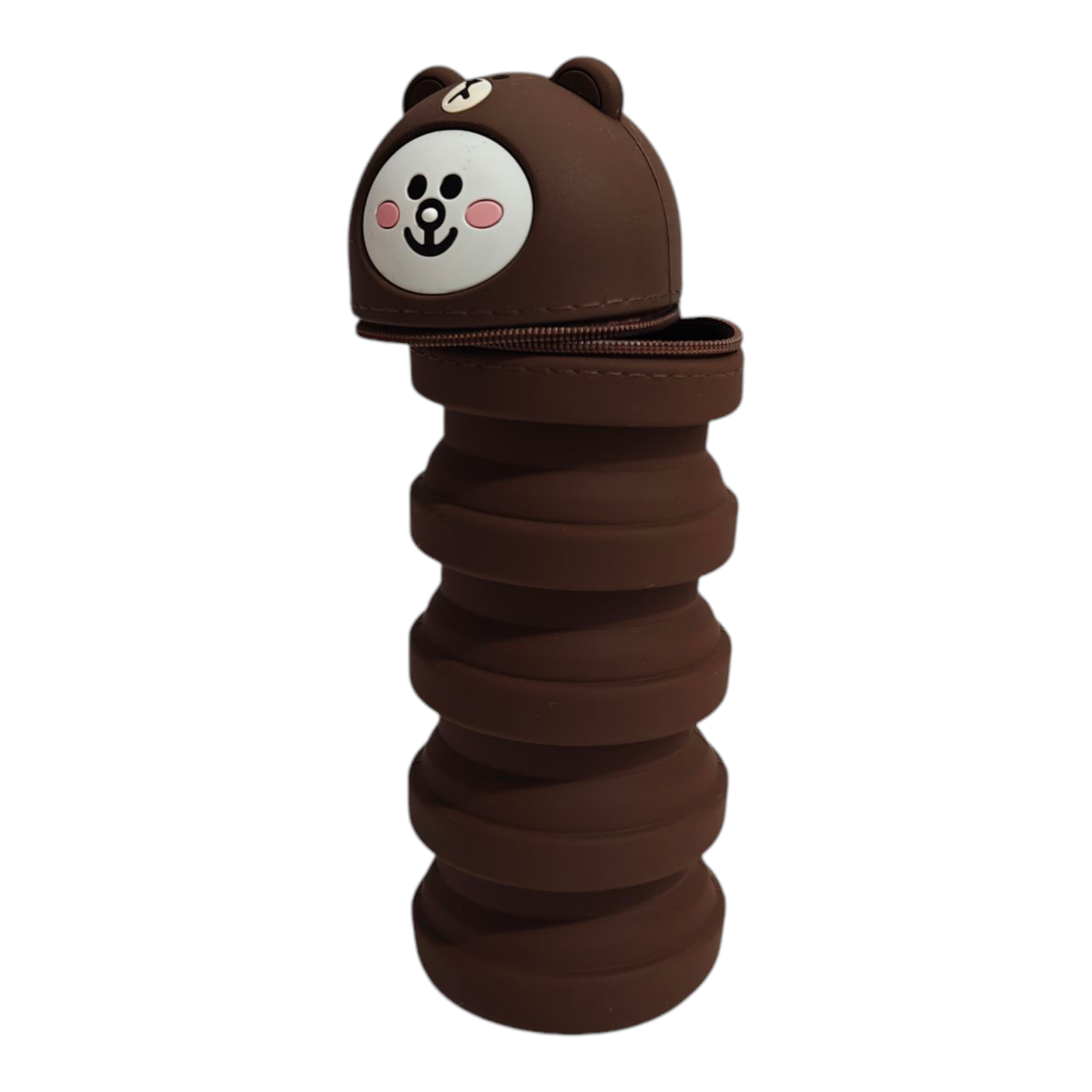 BEAR FACE EXPANDABLE SILICONE PENCIL POUCH - BROWN