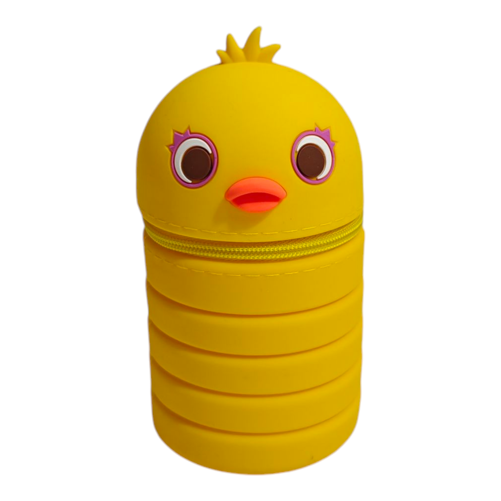 DUCKLING FACE EXPANDABLE SILICONE PENCIL POUCH - YELLOW