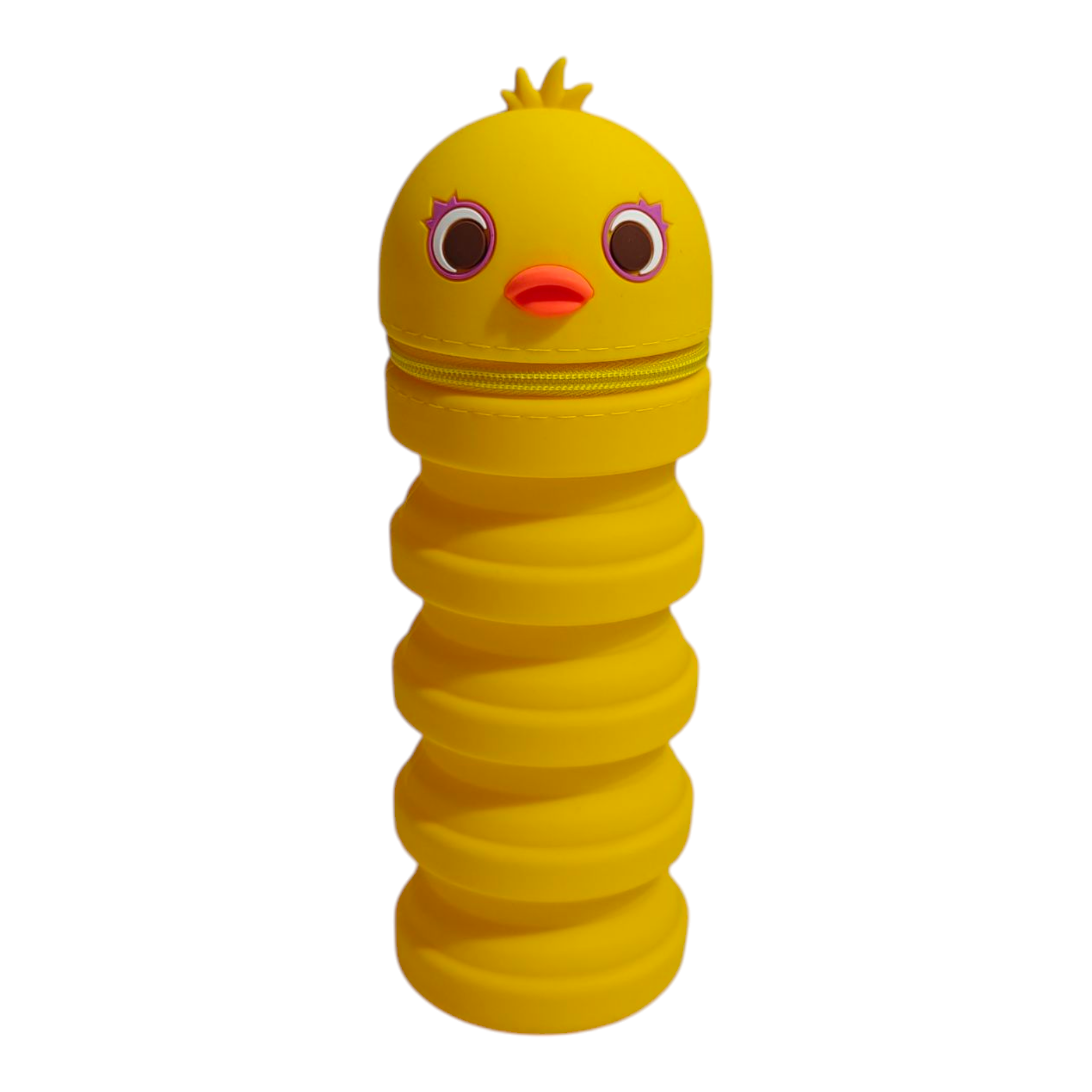DUCKLING FACE EXPANDABLE SILICONE PENCIL POUCH - YELLOW