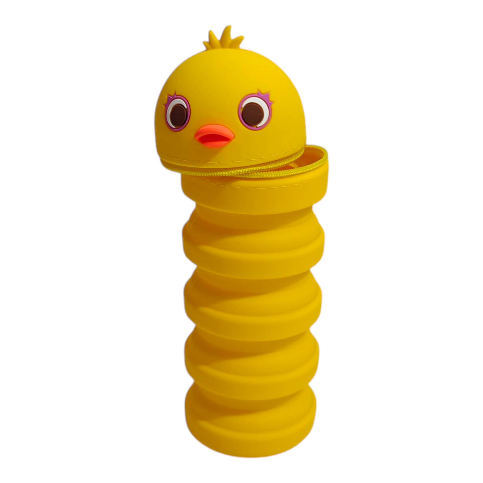 DUCKLING FACE EXPANDABLE SILICONE PENCIL POUCH - YELLOW