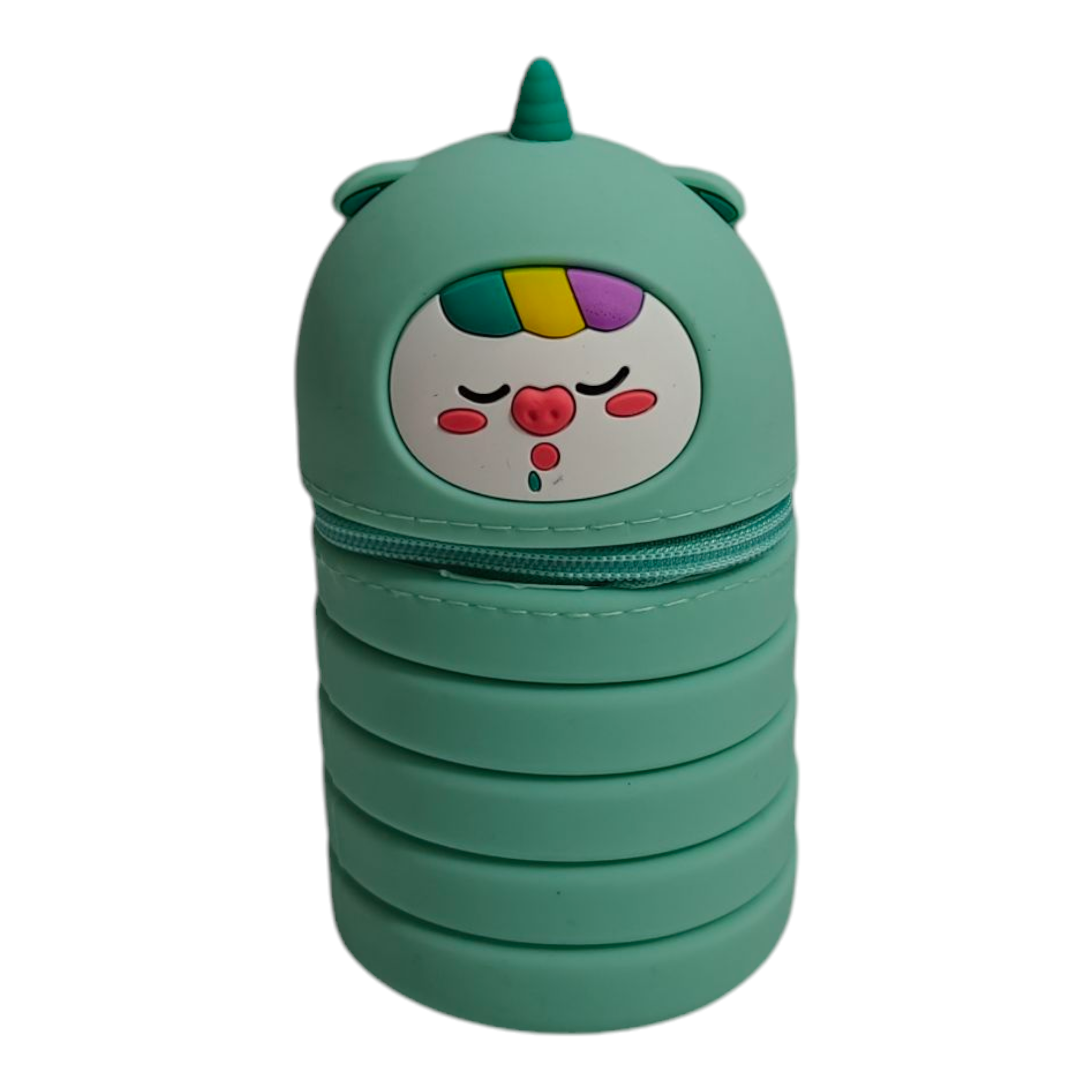 DOLL FACE EXPANDABLE SILICONE PENCIL POUCH - GREEN