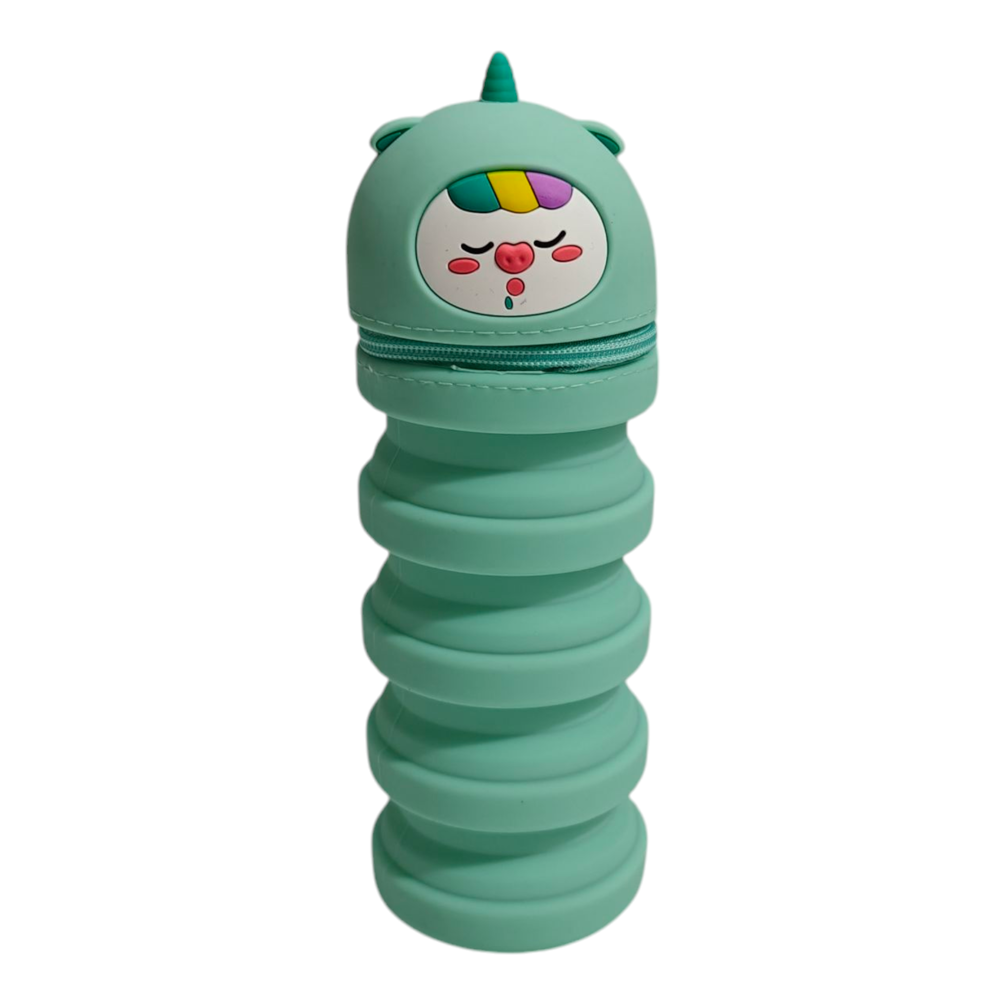 DOLL FACE EXPANDABLE SILICONE PENCIL POUCH - GREEN