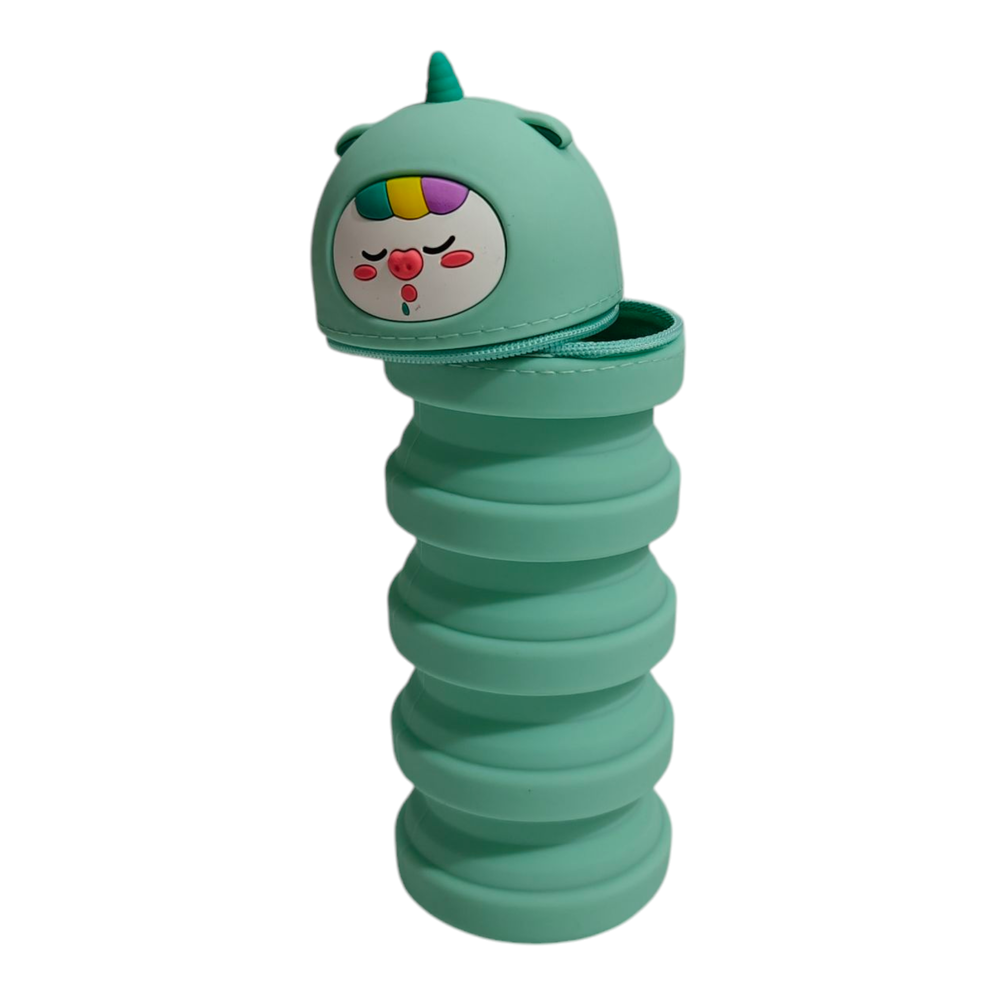 DOLL FACE EXPANDABLE SILICONE PENCIL POUCH - GREEN