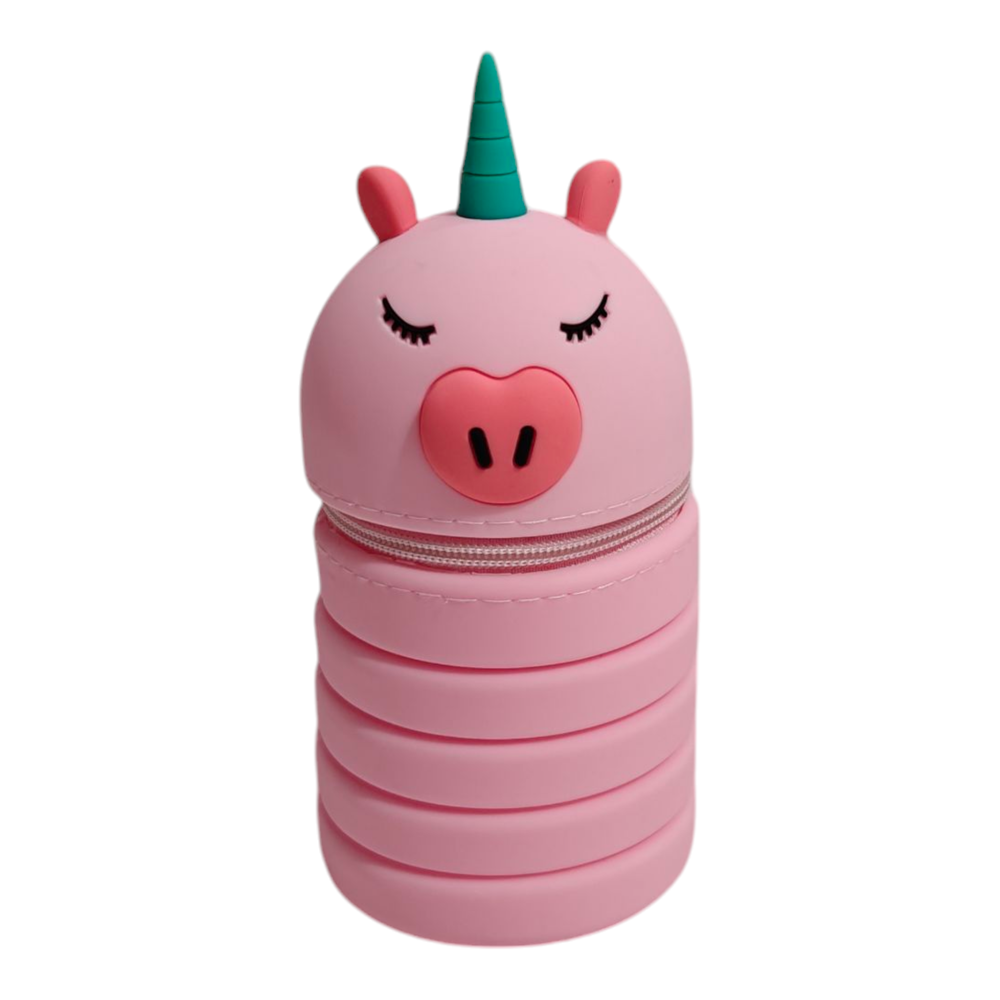 UNICORN FACE EXPANDABLE SILICONE PENCIL POUCH - LIGHT PINK