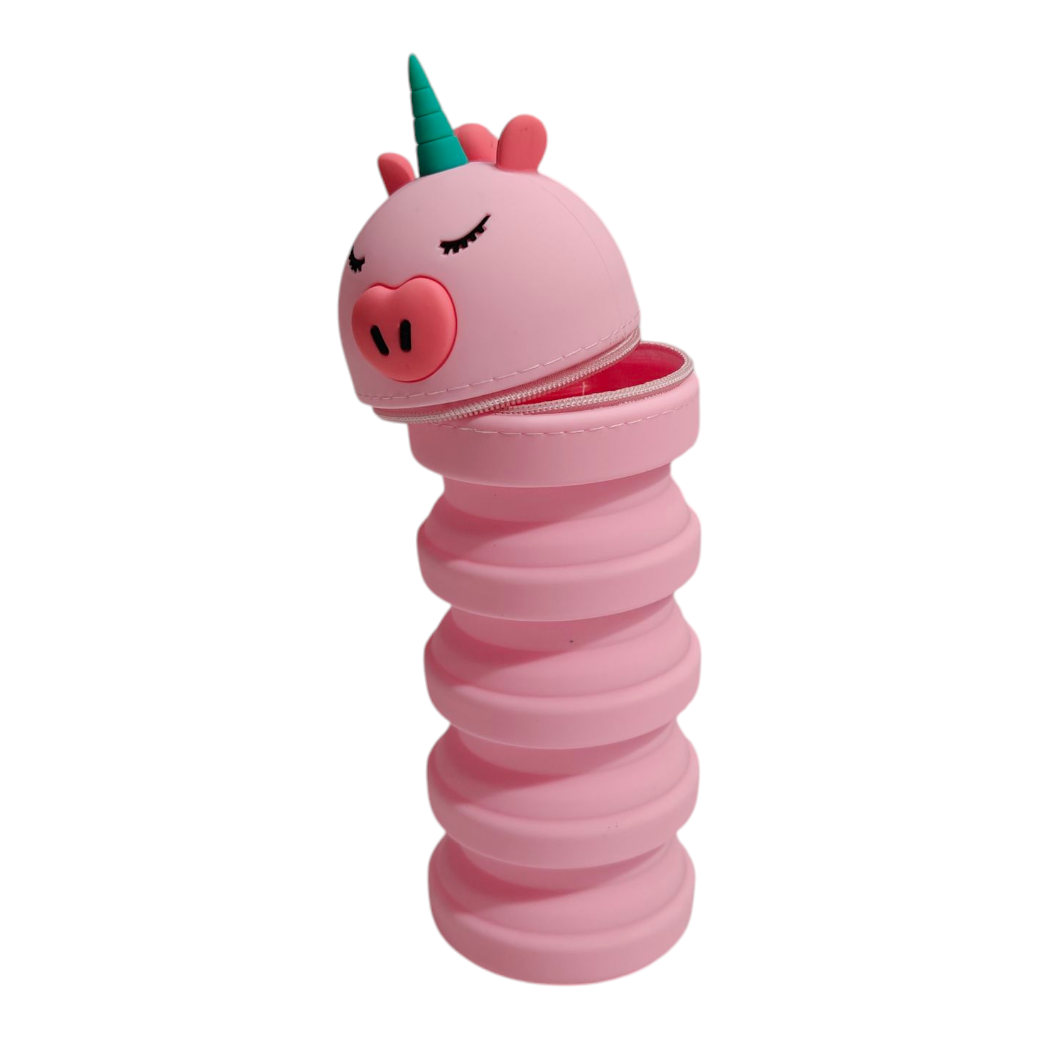 UNICORN FACE EXPANDABLE SILICONE PENCIL POUCH - LIGHT PINK