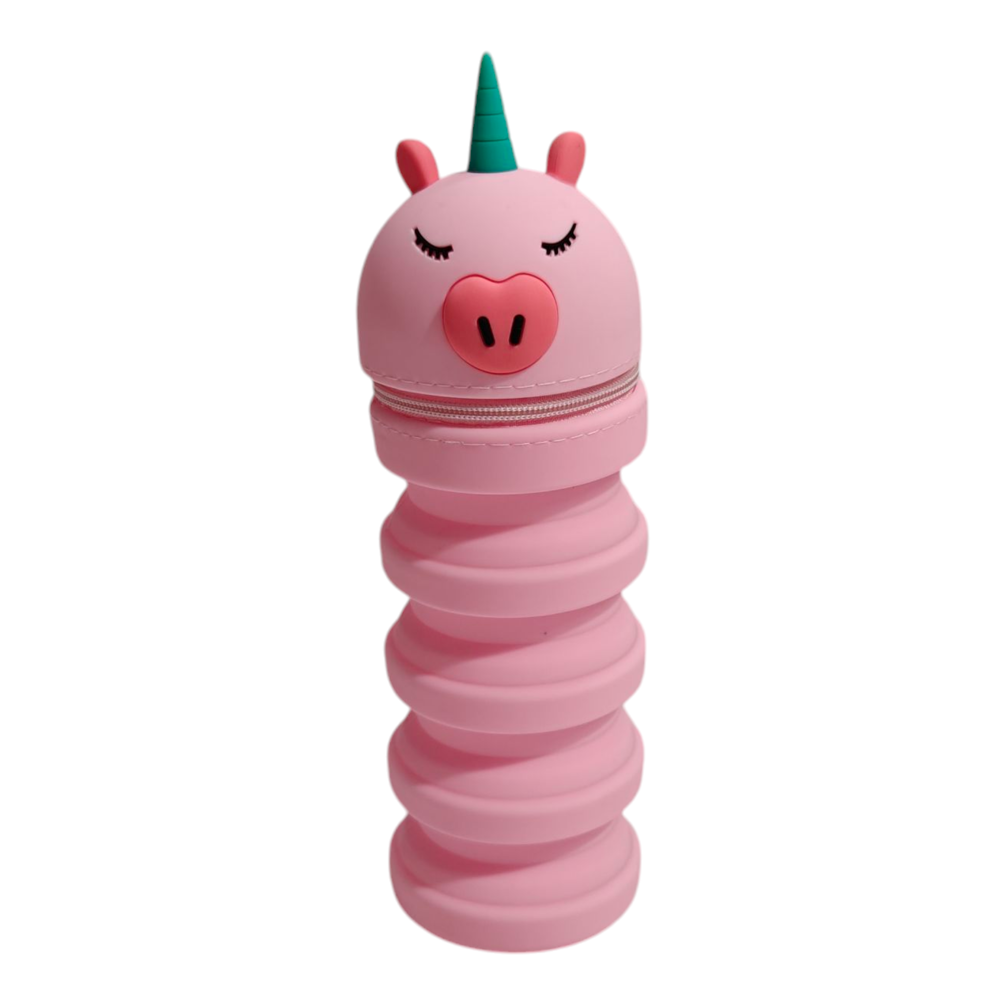 UNICORN FACE EXPANDABLE SILICONE PENCIL POUCH - LIGHT PINK