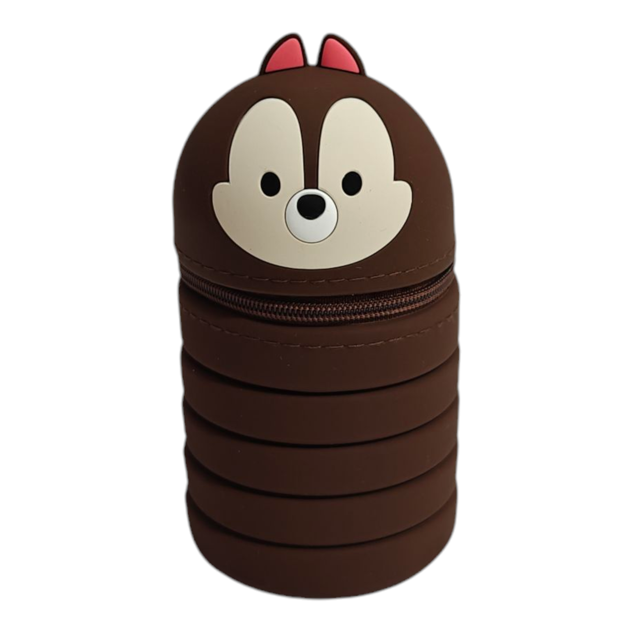 CARTOON FACE EXPANDABLE SILICONE PENCIL POUCH - BROWN