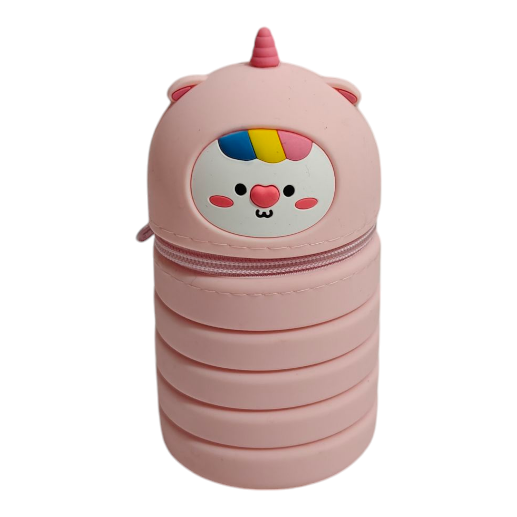 DOLL FACE EXPANDABLE SILICONE PENCIL POUCH - LIGHT PINK
