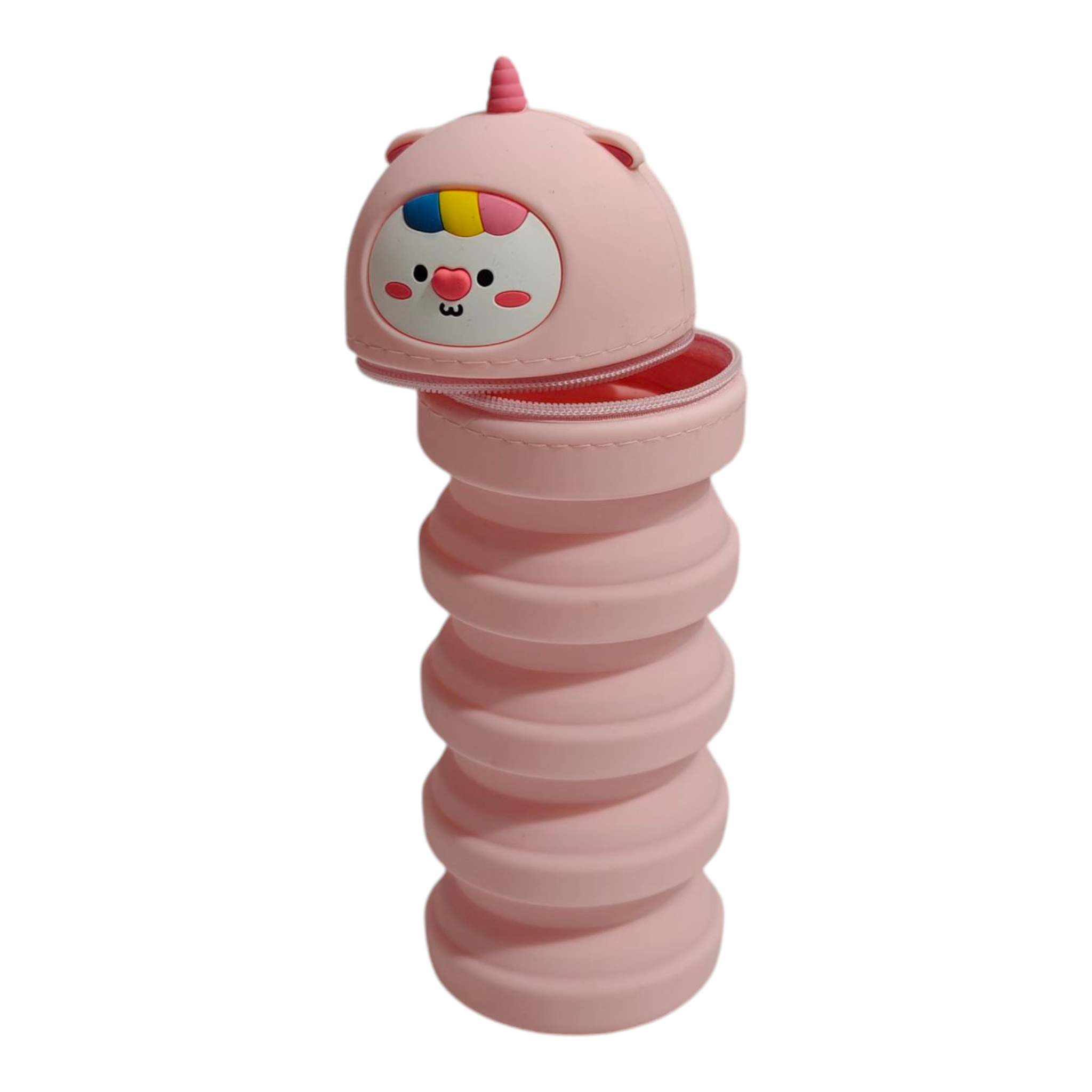 DOLL FACE EXPANDABLE SILICONE PENCIL POUCH - LIGHT PINK