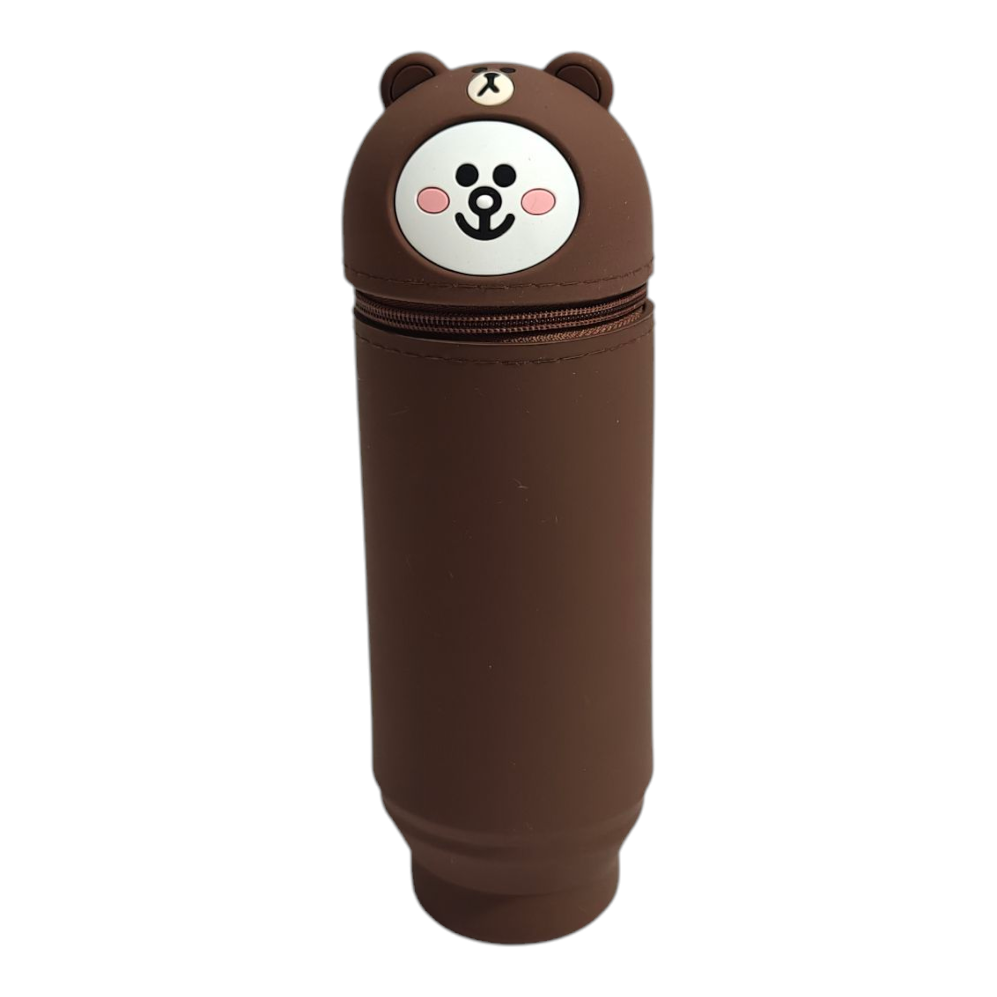 BEAR FACE SILICONE PENCIL POUCH - BROWN