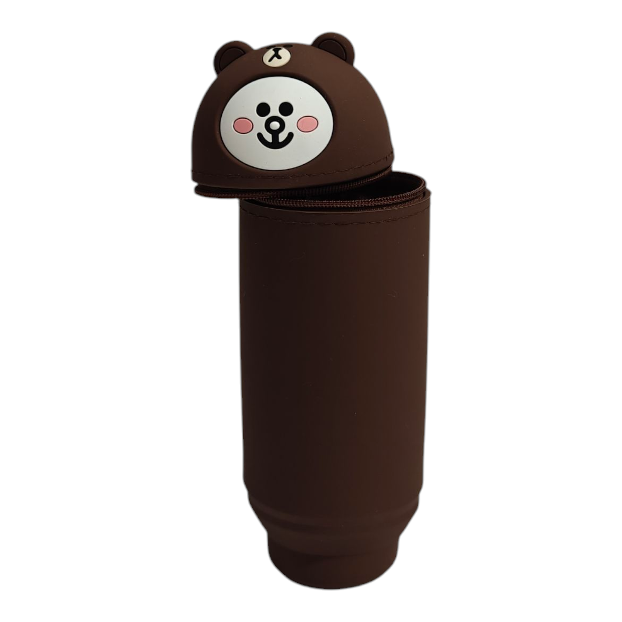 BEAR FACE SILICONE PENCIL POUCH - BROWN