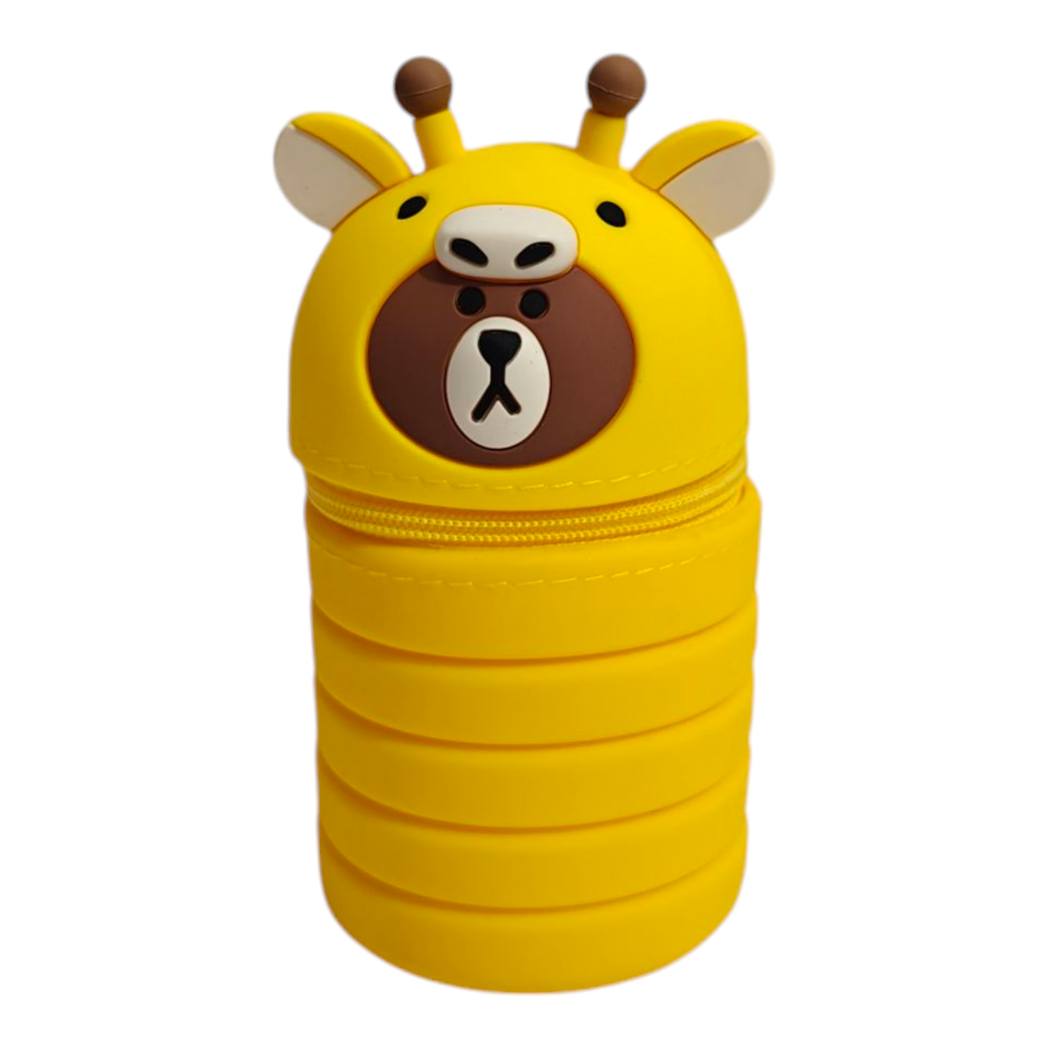 BEAR FACE EXPANDABLE SILICONE PENCIL POUCH - YELLOW