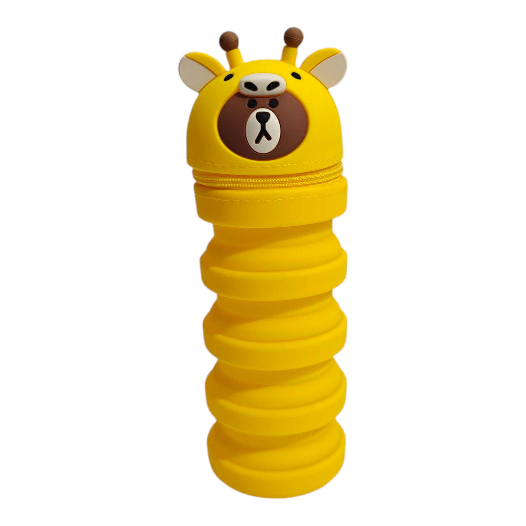 BEAR FACE EXPANDABLE SILICONE PENCIL POUCH - YELLOW