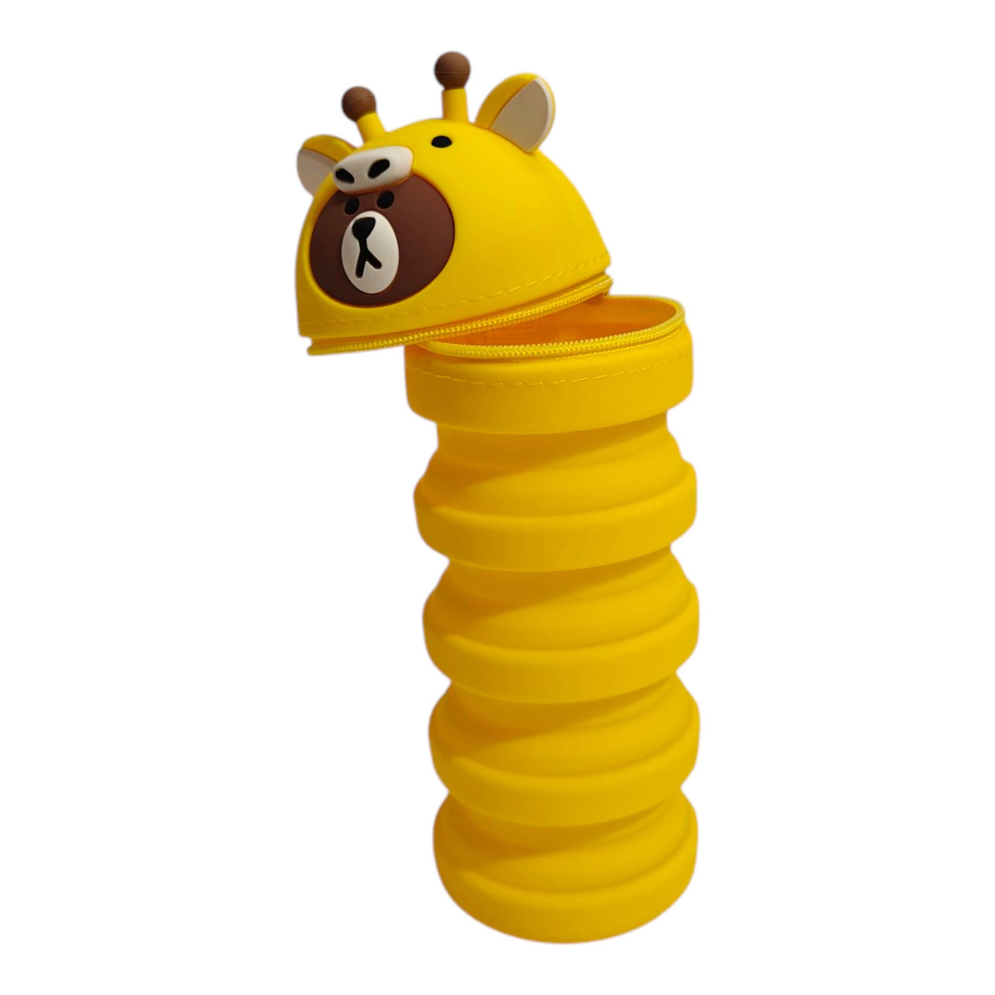 BEAR FACE EXPANDABLE SILICONE PENCIL POUCH - YELLOW