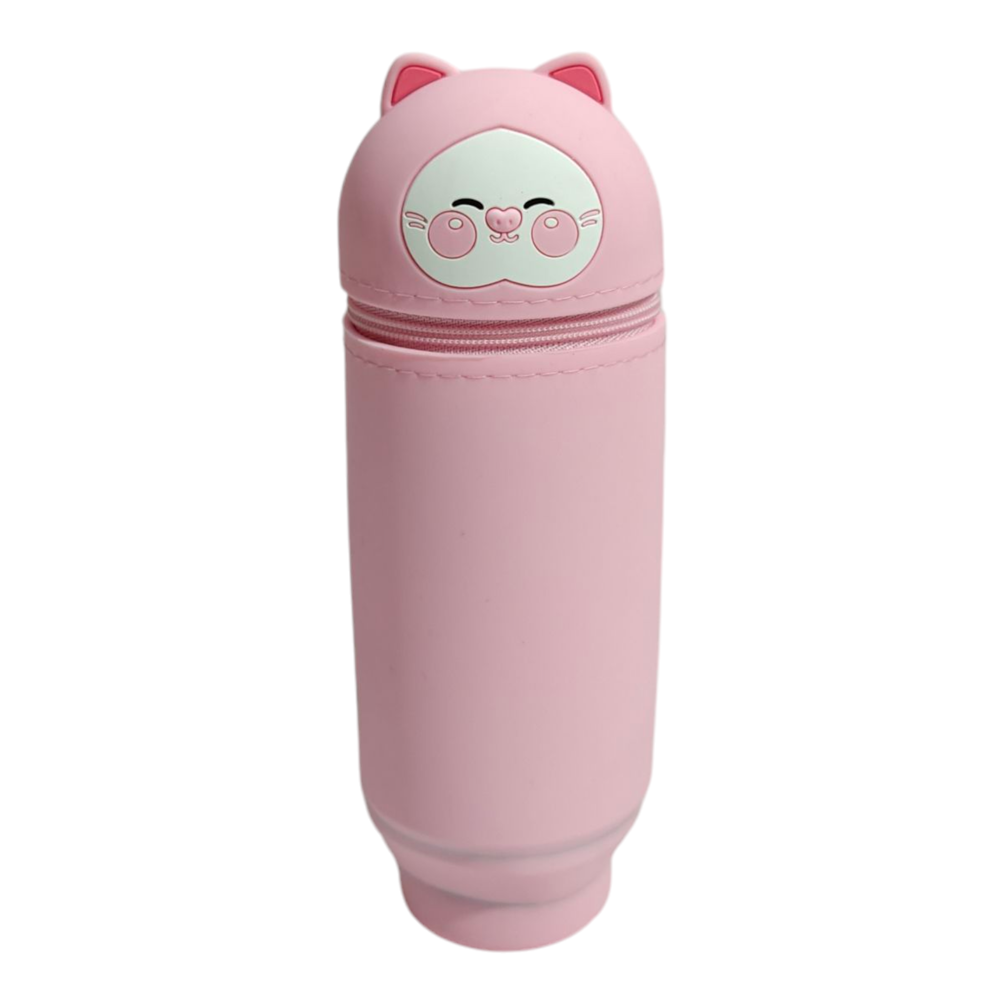 CARTOON FACE SILICONE PENCIL POUCH - LIGHT PINK